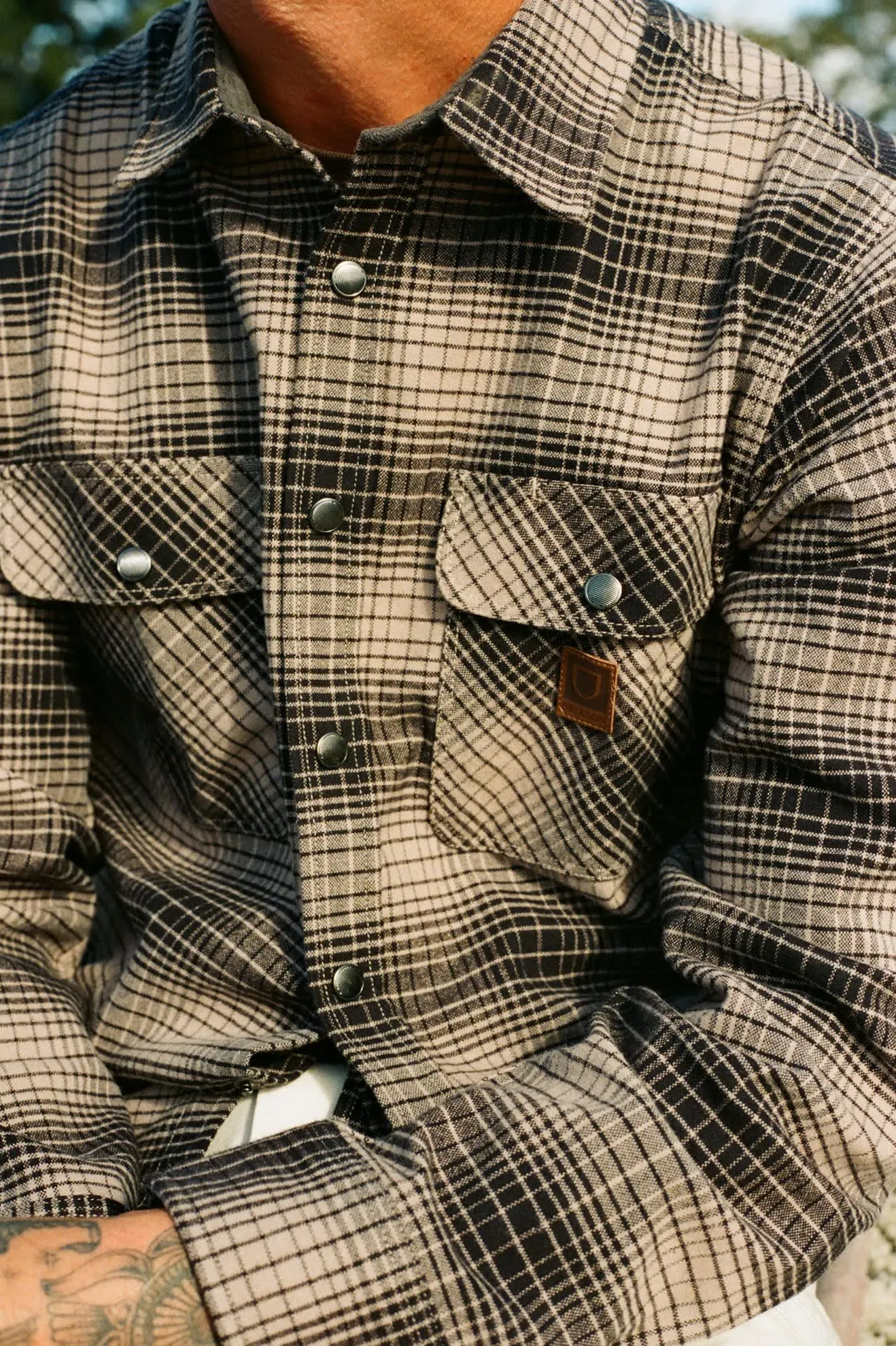 Builders Bowery Stretch Water Resistant L/S Flannel - Black/Cinder Grey Brixton