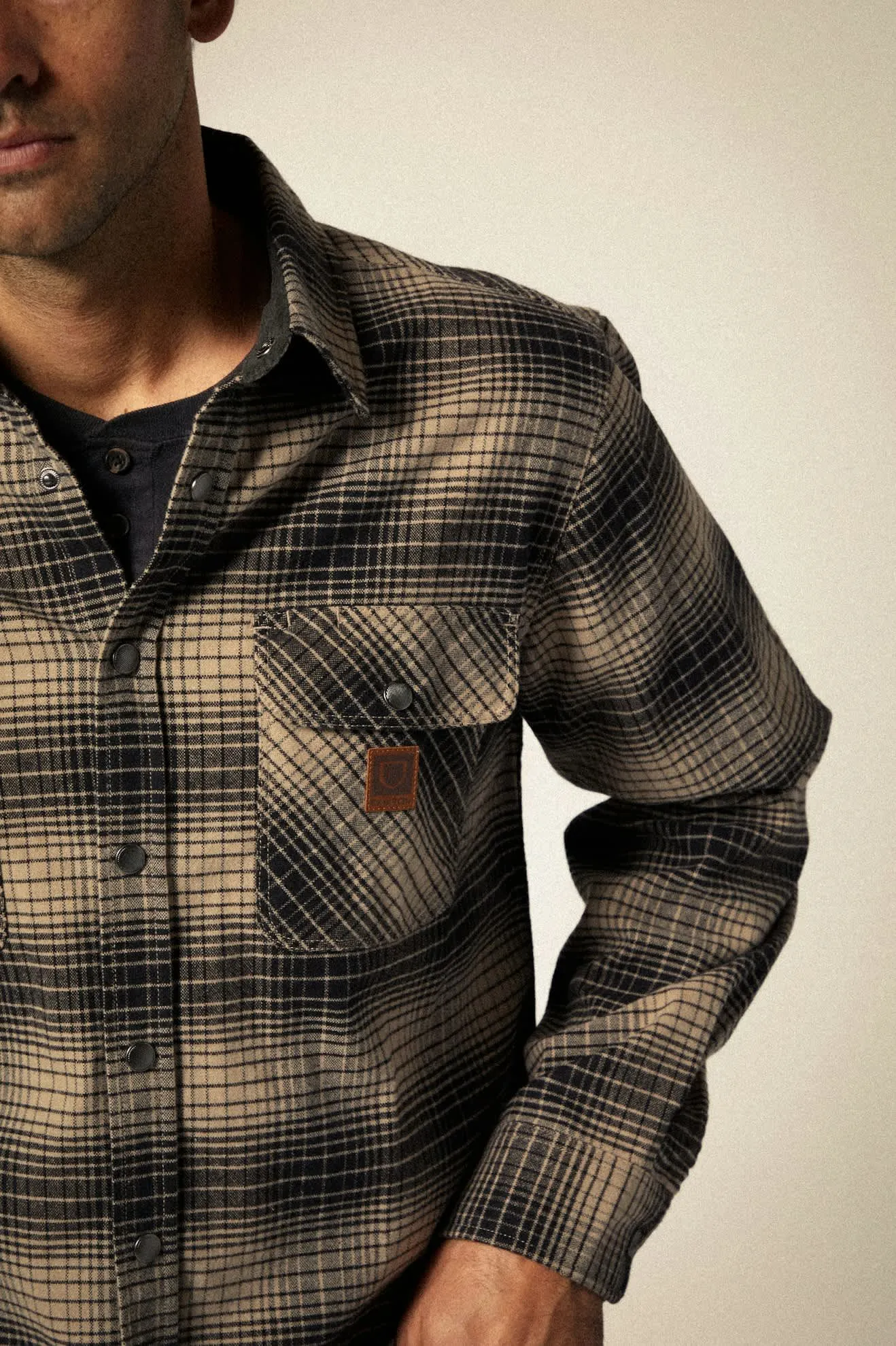 Builders Bowery Stretch Water Resistant L/S Flannel - Black/Cinder Grey Brixton