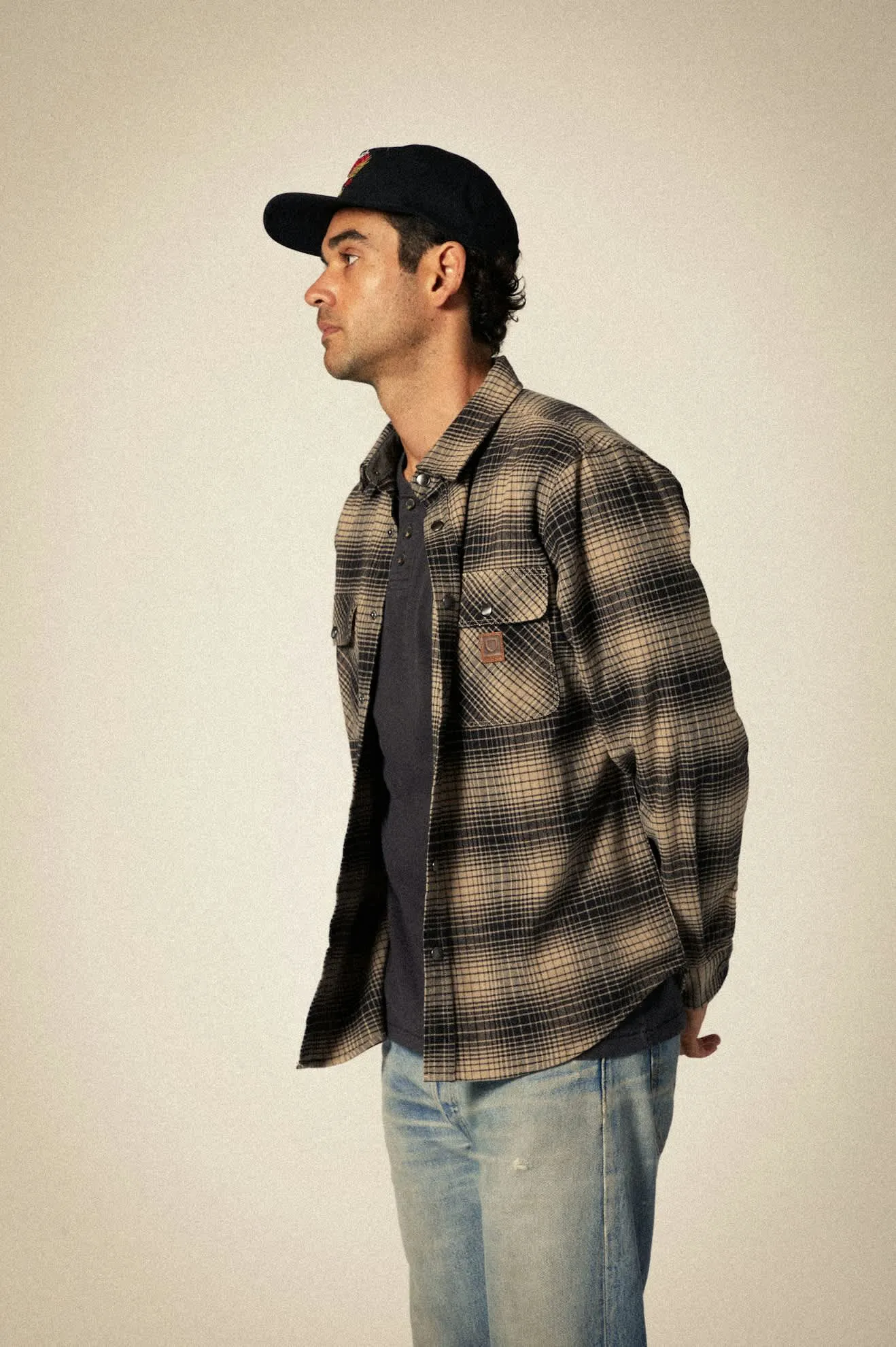 Builders Bowery Stretch Water Resistant L/S Flannel - Black/Cinder Grey Brixton