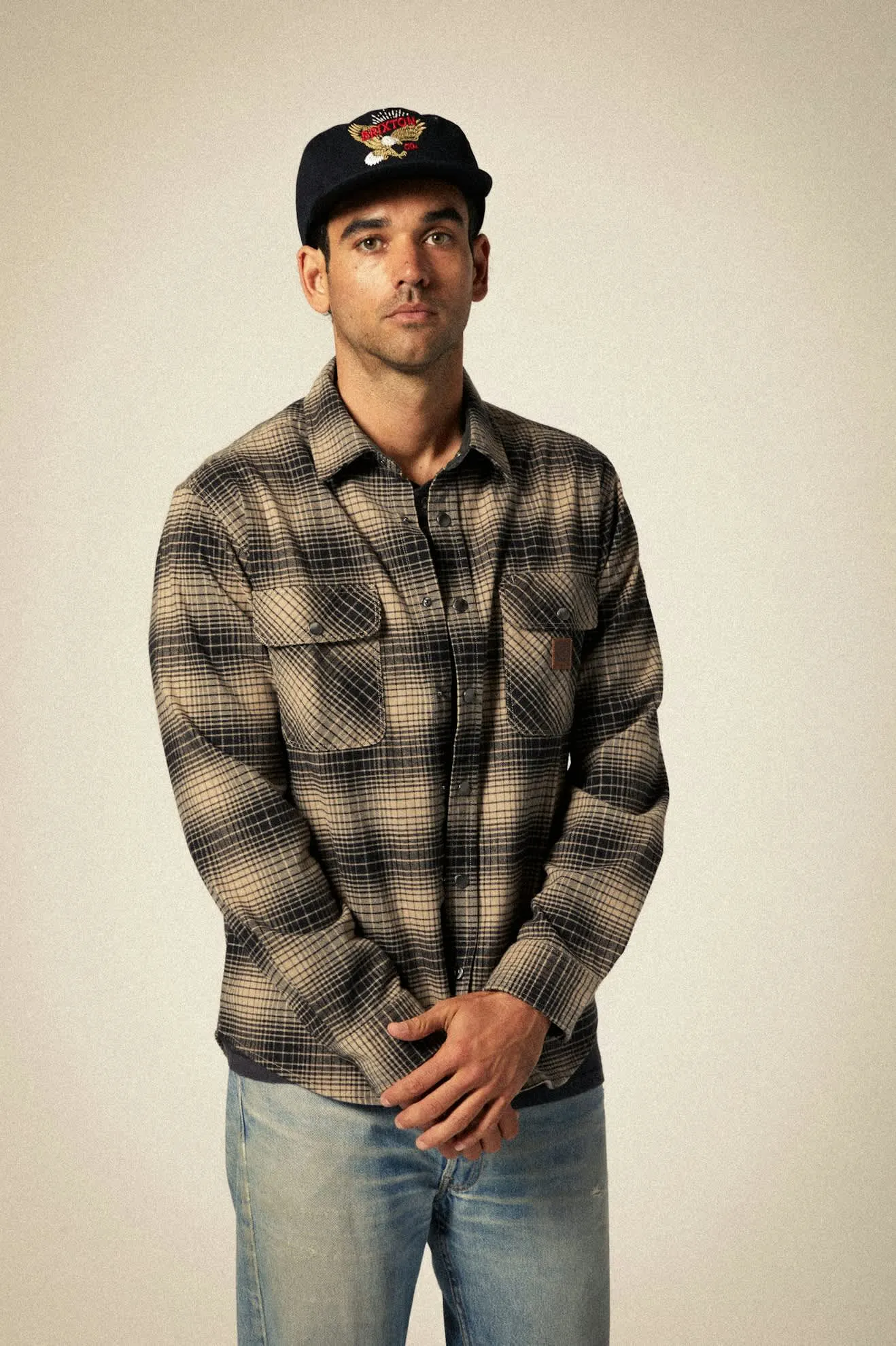 Builders Bowery Stretch Water Resistant L/S Flannel - Black/Cinder Grey Brixton