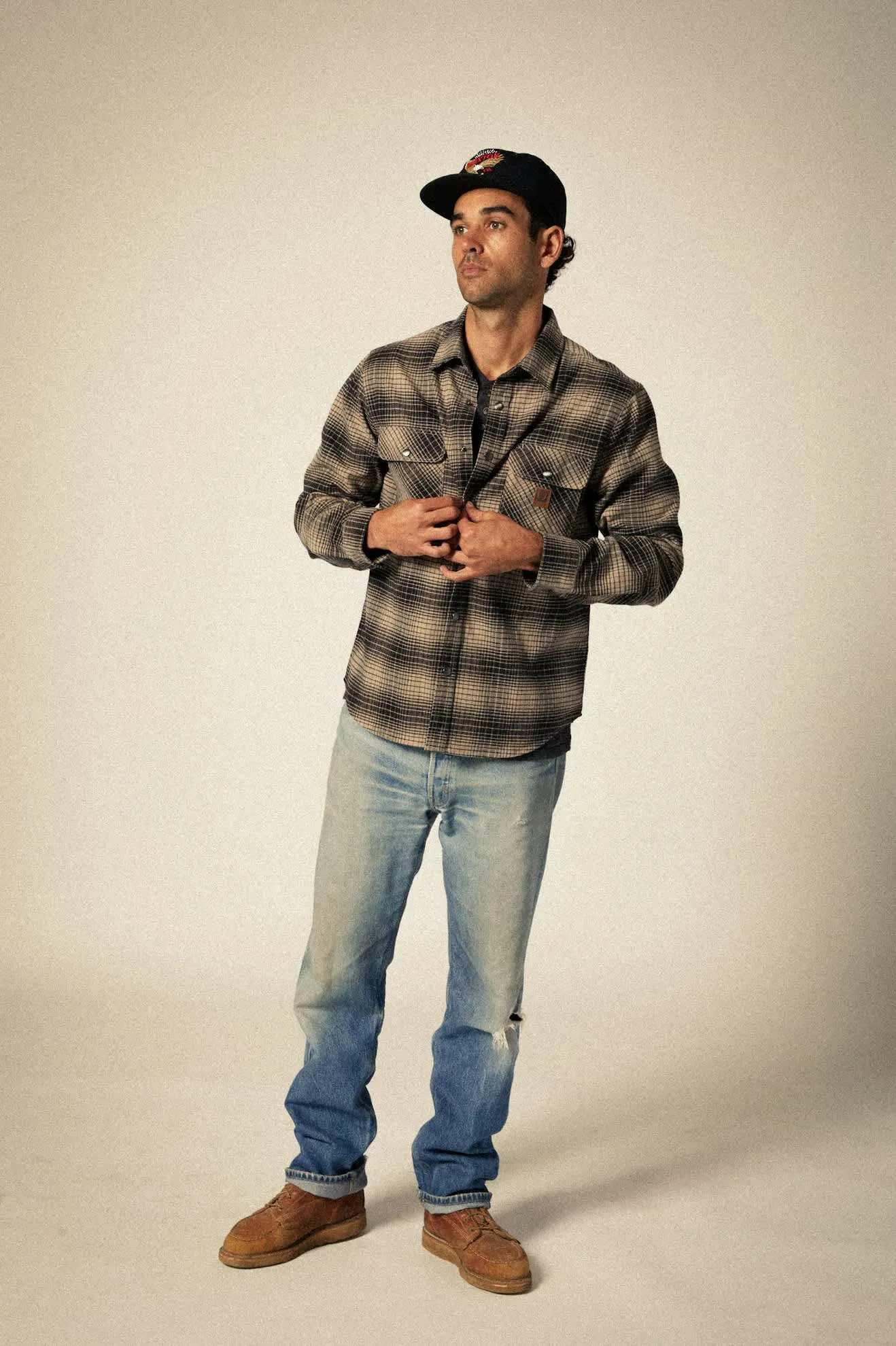Builders Bowery Stretch Water Resistant L/S Flannel - Black/Cinder Grey Brixton