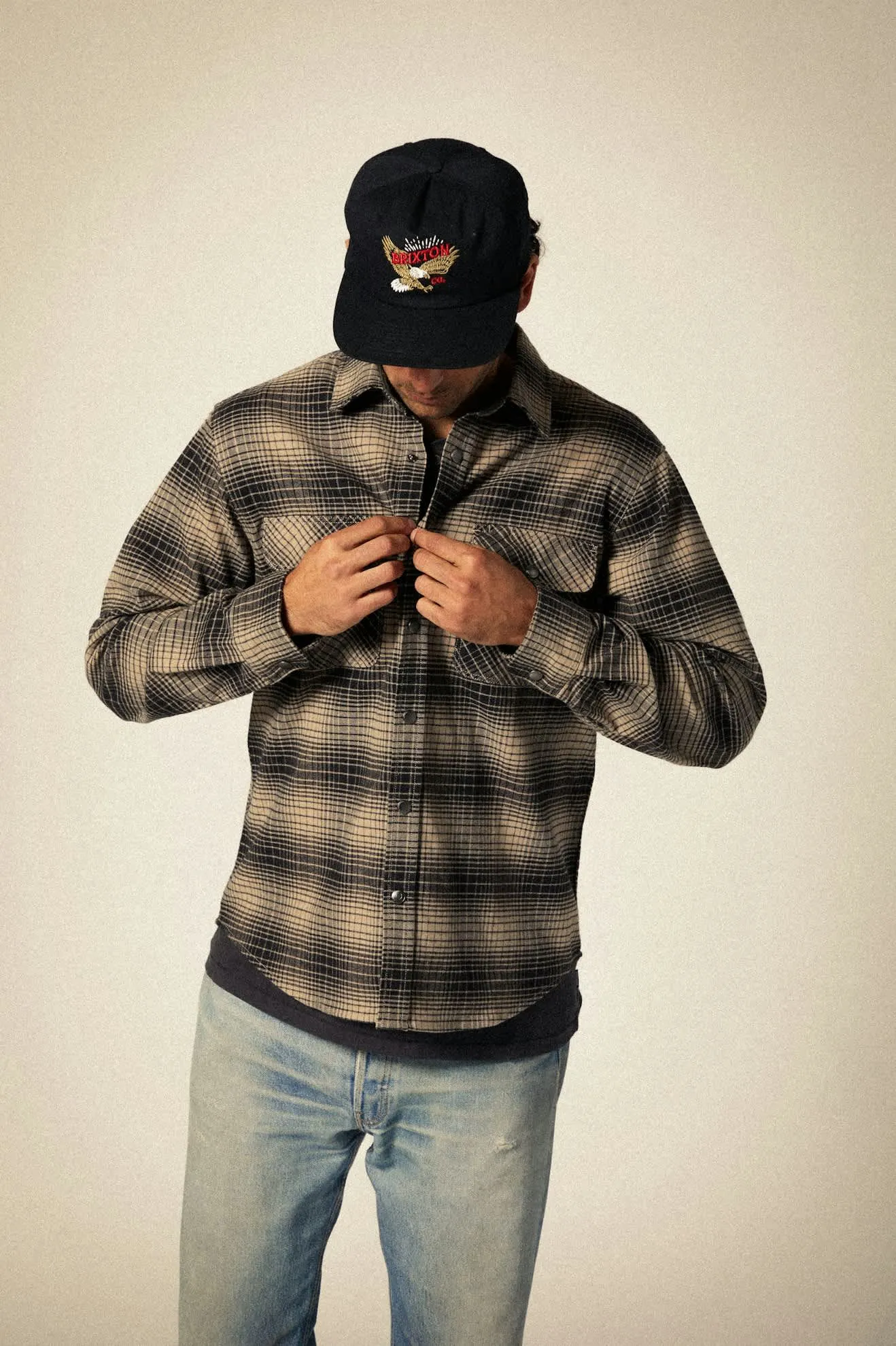 Builders Bowery Stretch Water Resistant L/S Flannel - Black/Cinder Grey Brixton