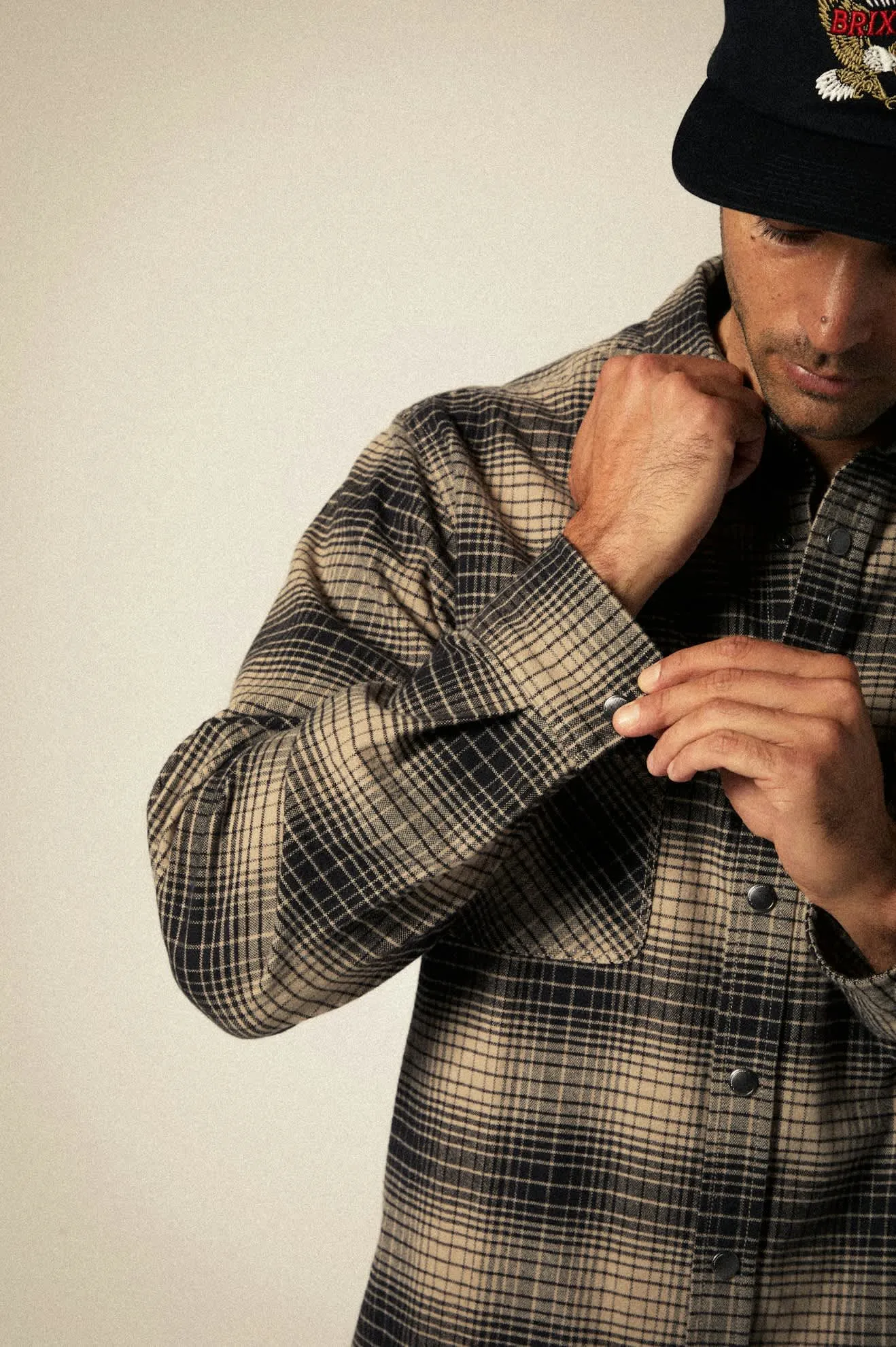 Builders Bowery Stretch Water Resistant L/S Flannel - Black/Cinder Grey Brixton
