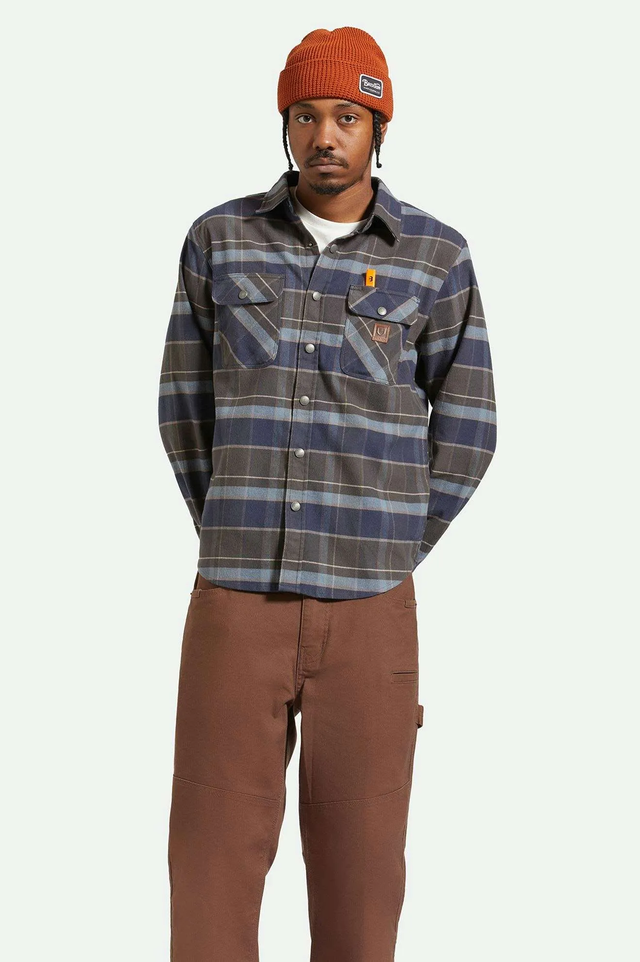 Builders Bowery Stretch Water Resistant L/S Flannel - Washed Navy/Black/Coronet Blue Brixton