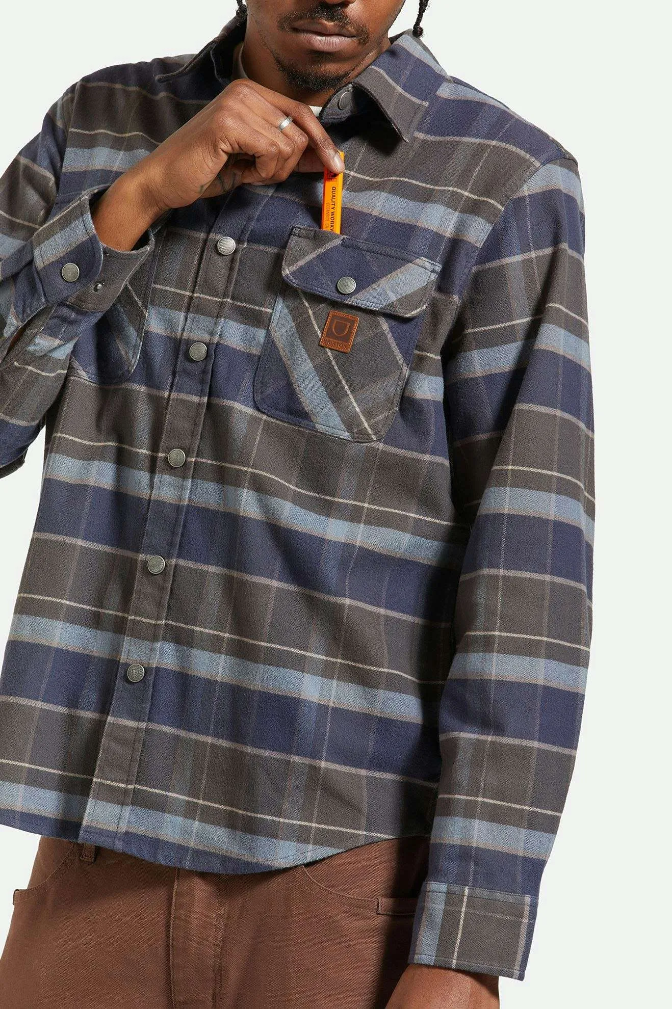 Builders Bowery Stretch Water Resistant L/S Flannel - Washed Navy/Black/Coronet Blue Brixton