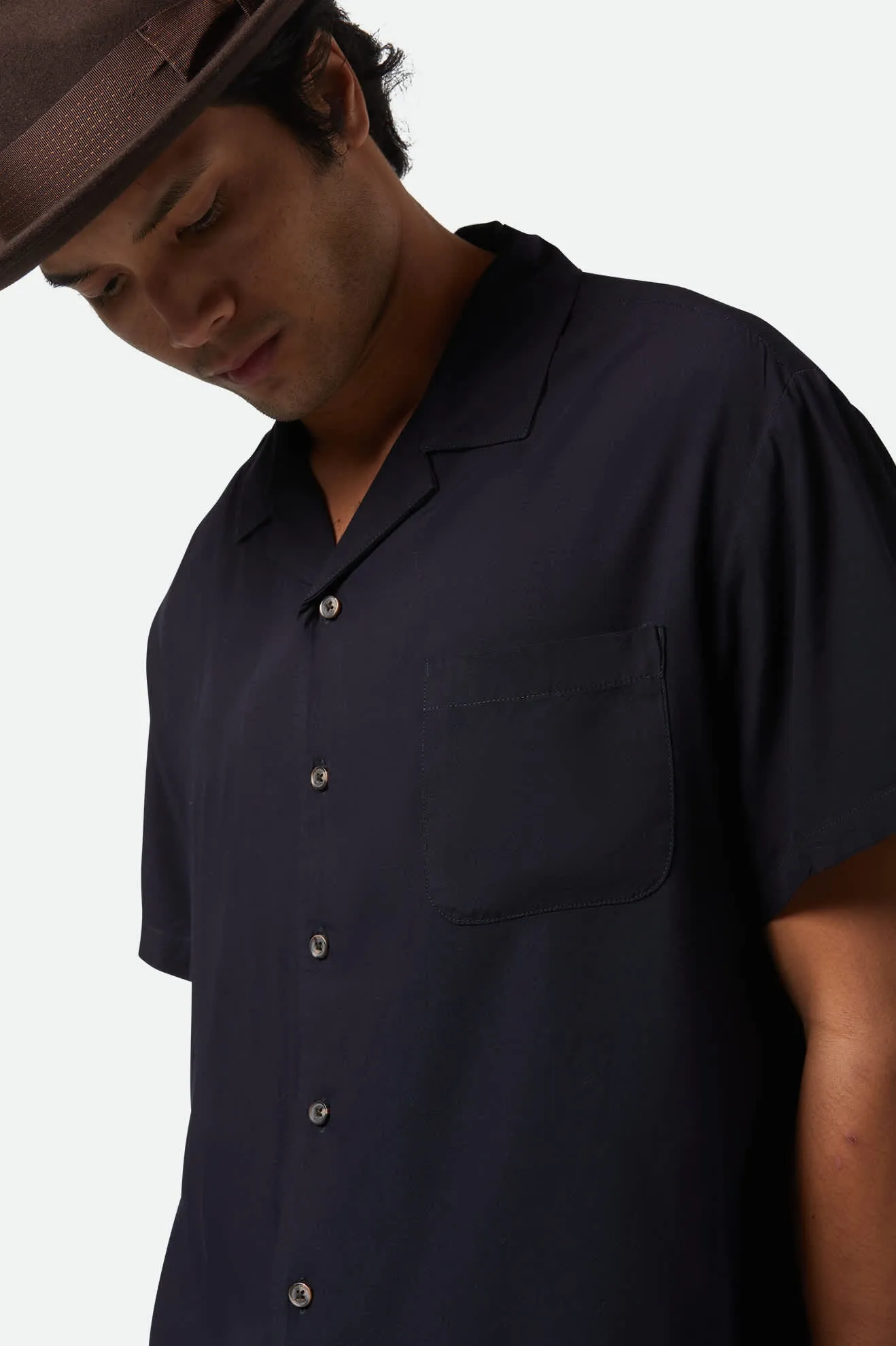 Bunker S/S Camp Collar Shirt - Black Brixton