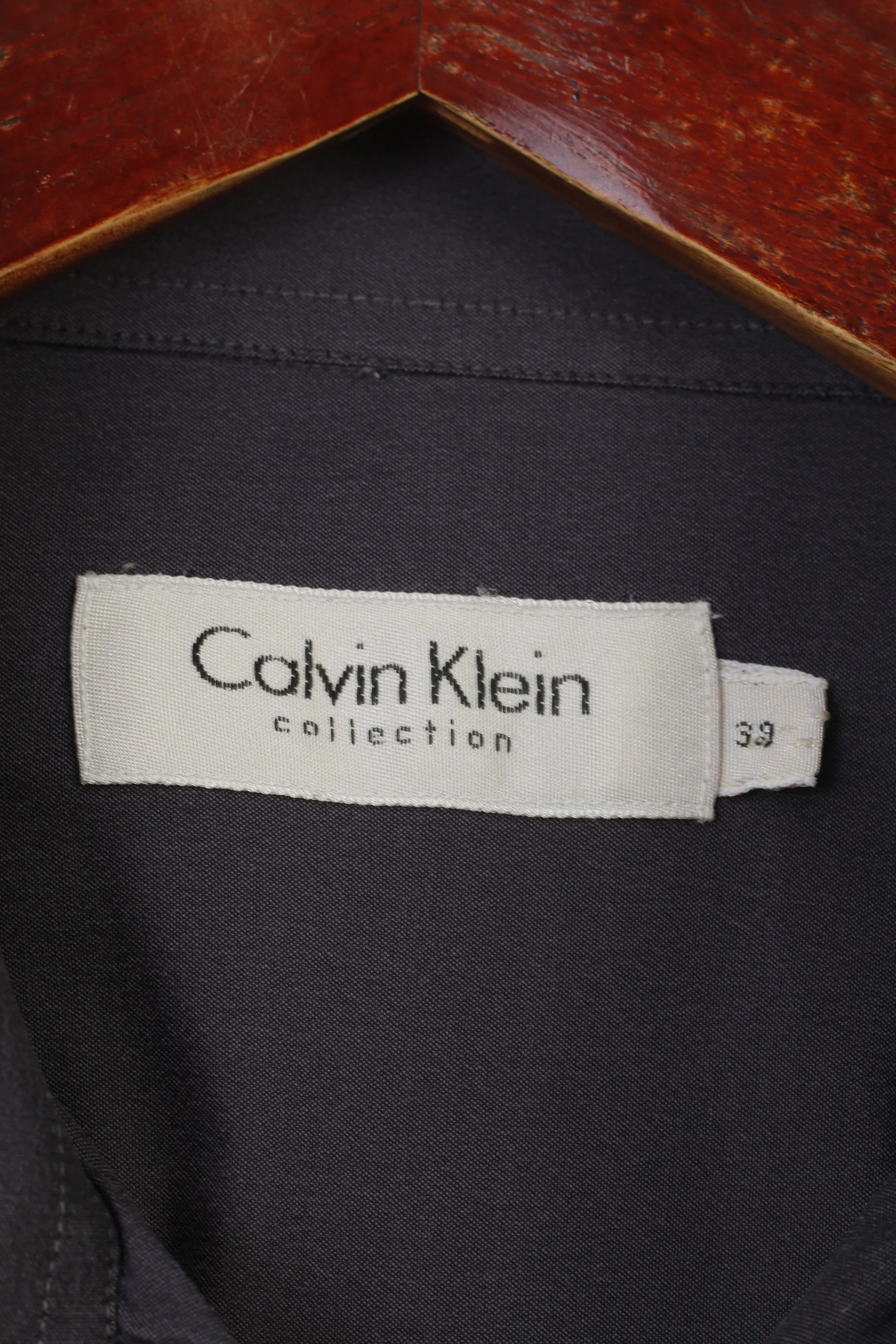 Calvin Klein Men 39 M Casual Shirt Grey Long Sleeve Collar Collection Cotton Top