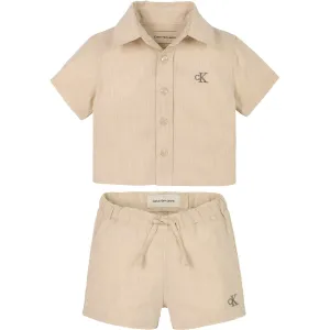 Calvin Klein Oyster Gray Soft Linen Shorts Set
