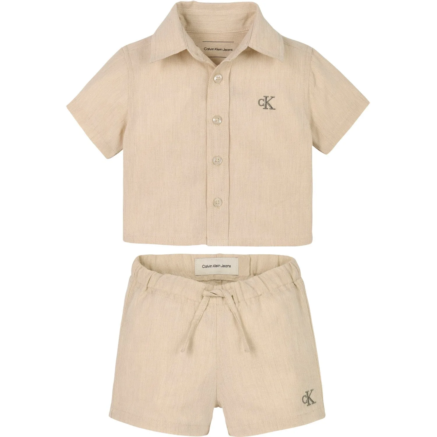 Calvin Klein Oyster Gray Soft Linen Shorts Set