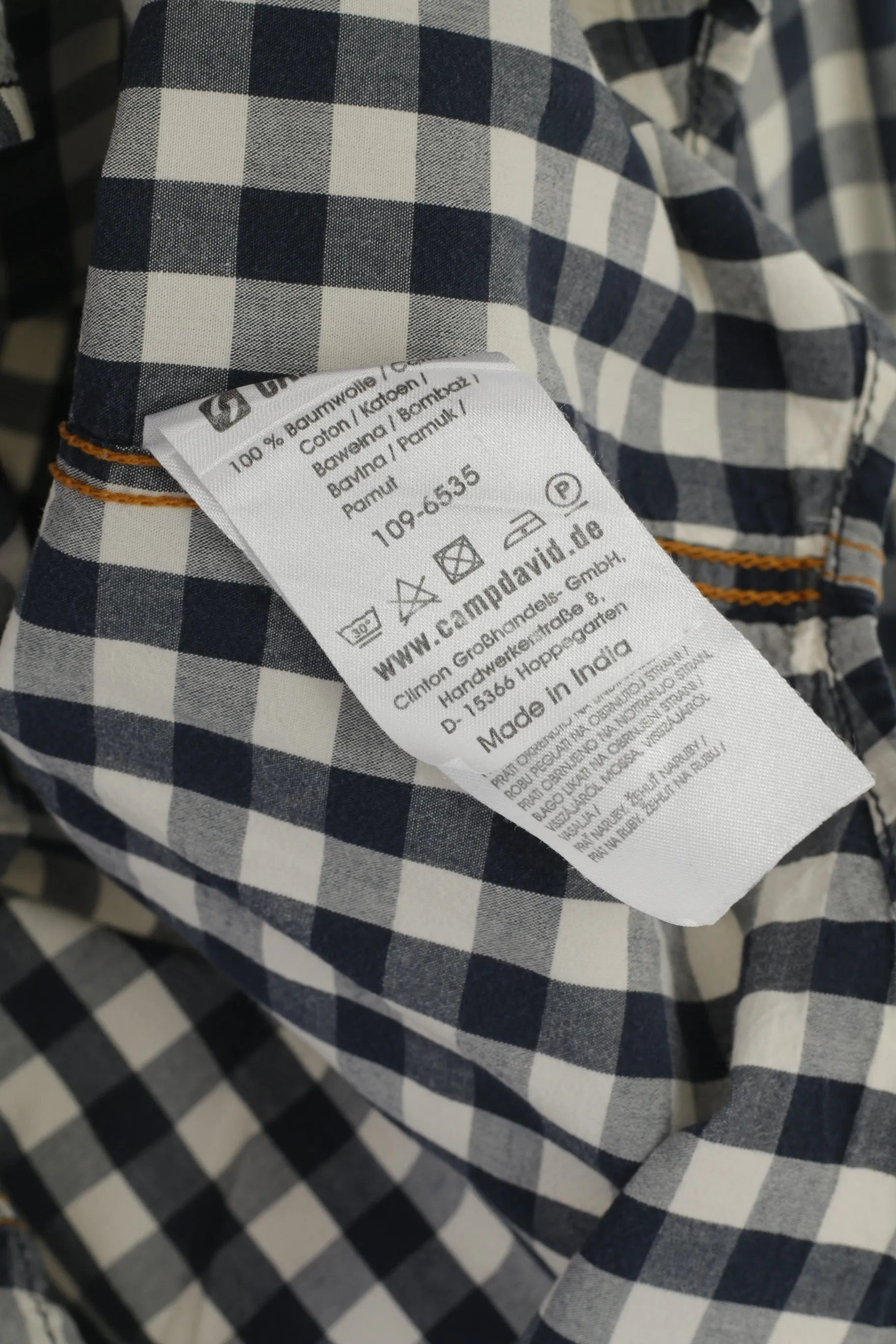 Camp David Men M Casual Shirt Navy Cotton Check Long Sleeve Muscle Fit Top