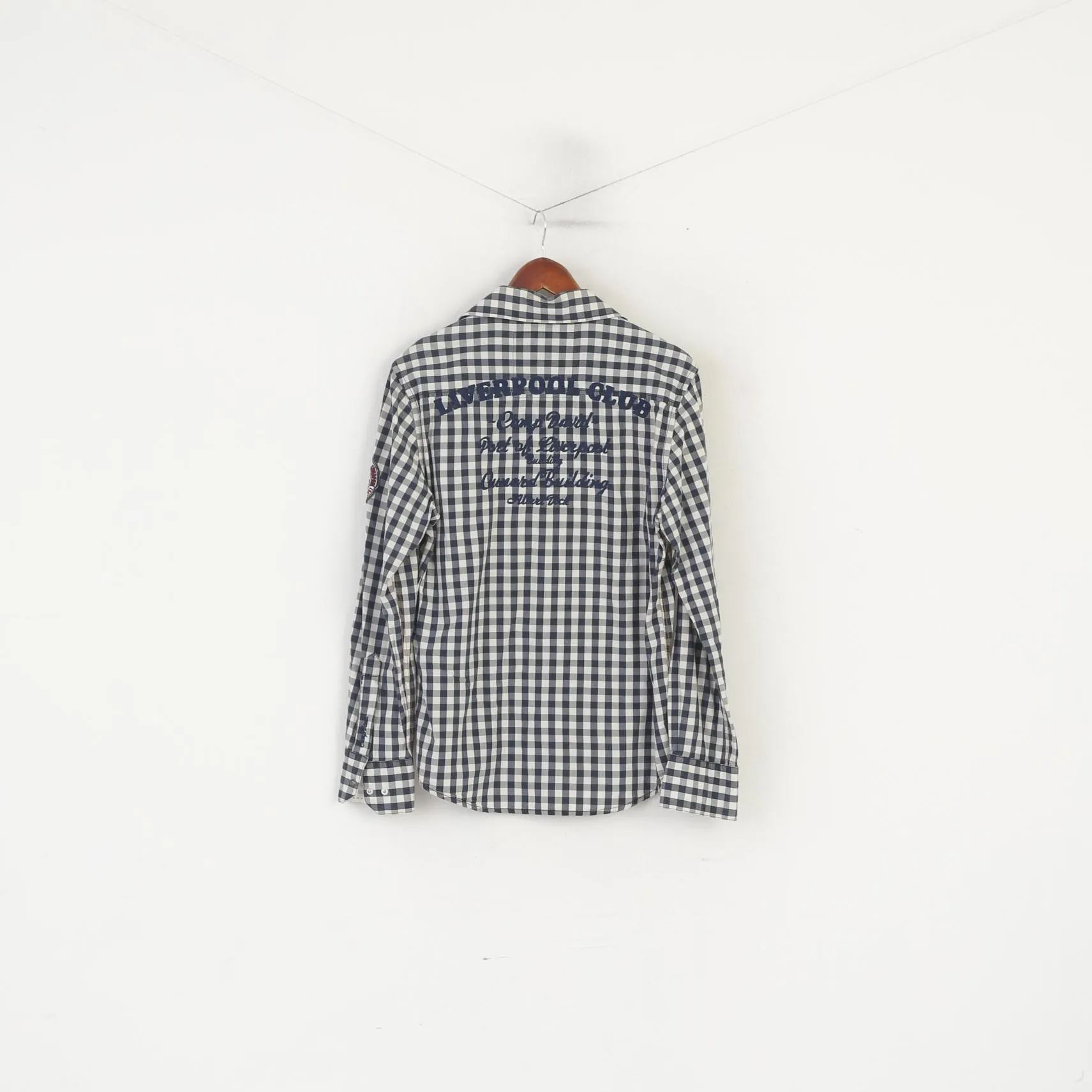 Camp David Men M Casual Shirt Navy Cotton Check Long Sleeve Muscle Fit Top