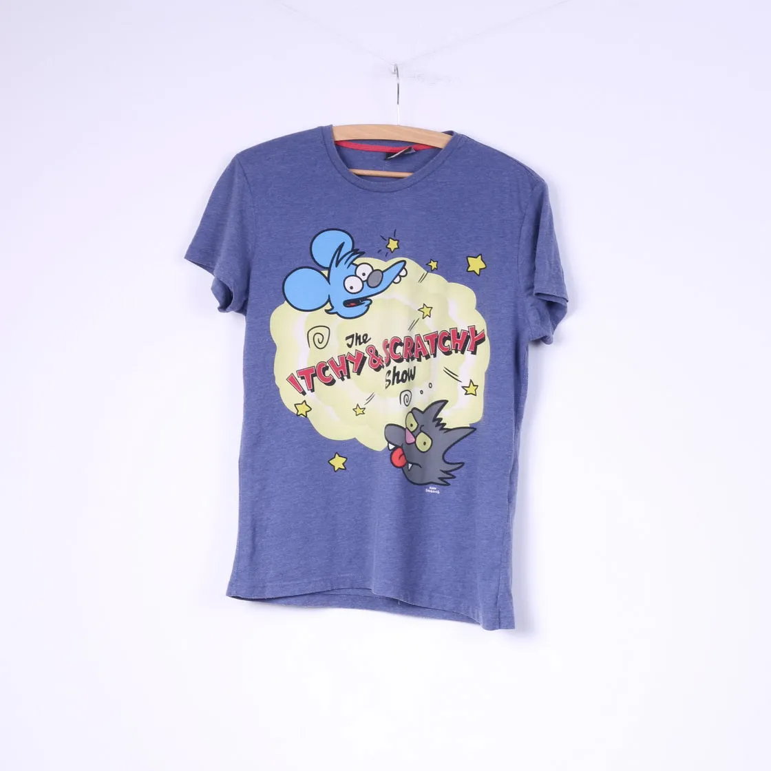 C&A The Simpsons Men S T-Shirt Blue Cotton Blend Graphic The Itchy & Scratchy Show