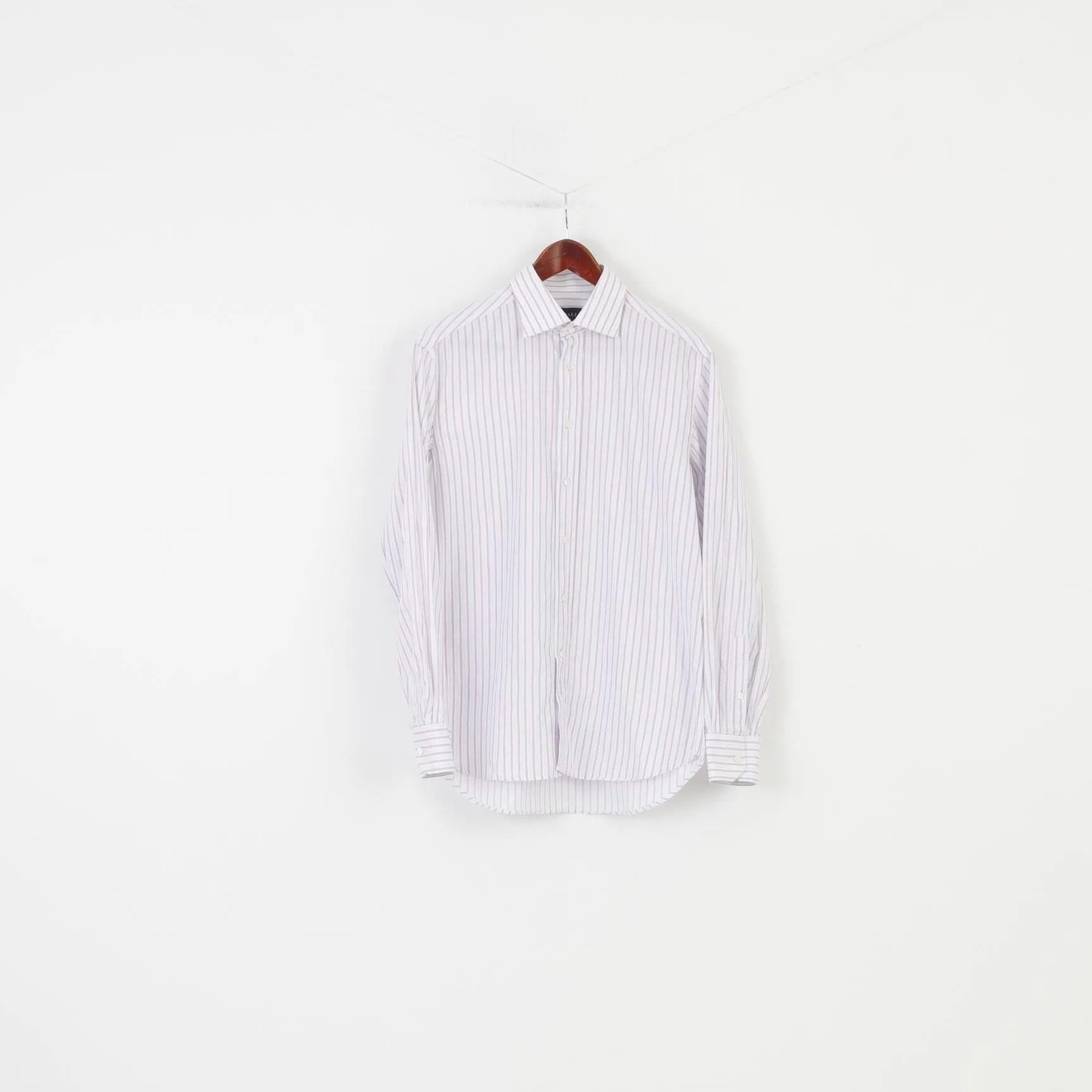 Canali Men 39 15 1/2  Casual Shirt Striped Pink Blue Collar Elegant Long Sleeve Cotton Top