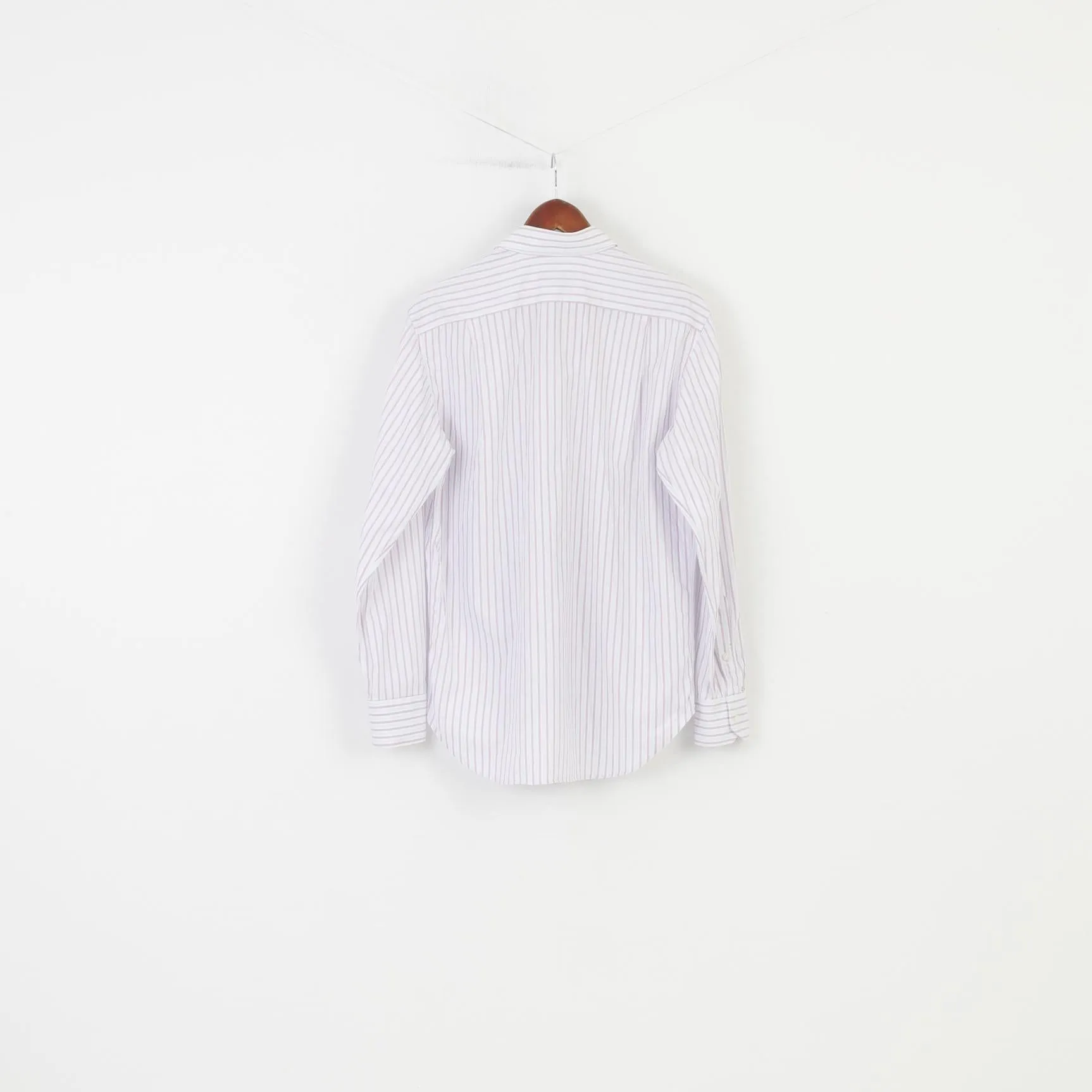Canali Men 39 15 1/2  Casual Shirt Striped Pink Blue Collar Elegant Long Sleeve Cotton Top