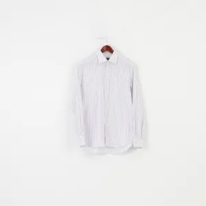 Canali Men 39 15 1/2  Casual Shirt Striped Pink Blue Collar Elegant Long Sleeve Cotton Top