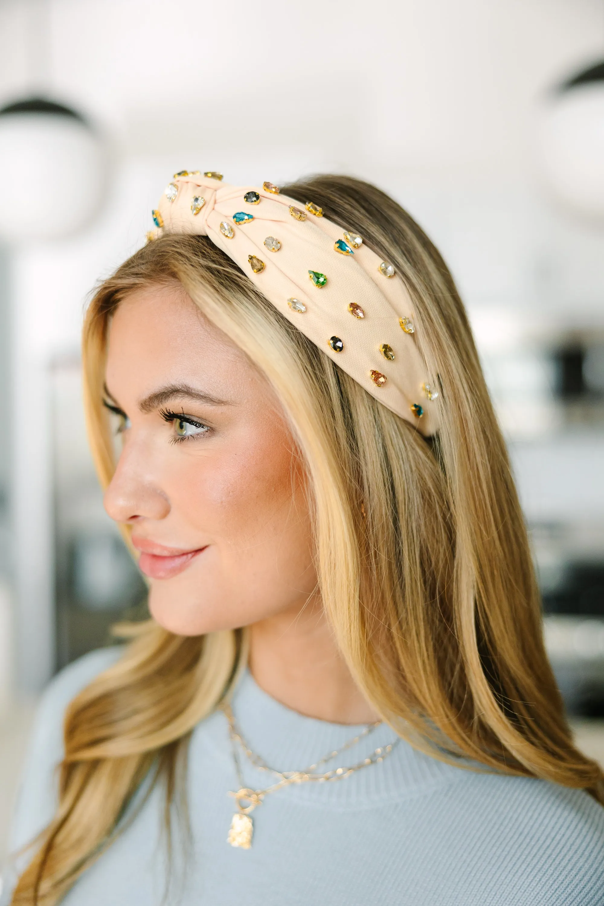 Can't Stop Your Shine Beige Rhinestone Headband