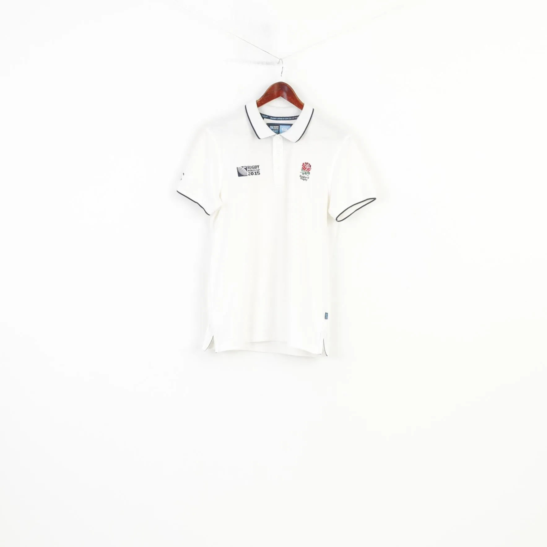 Canterbury Men M Polo Shirt White Cotton Rugby World Cup 2015 Collection England Vintage Collar Short Sleeve Top