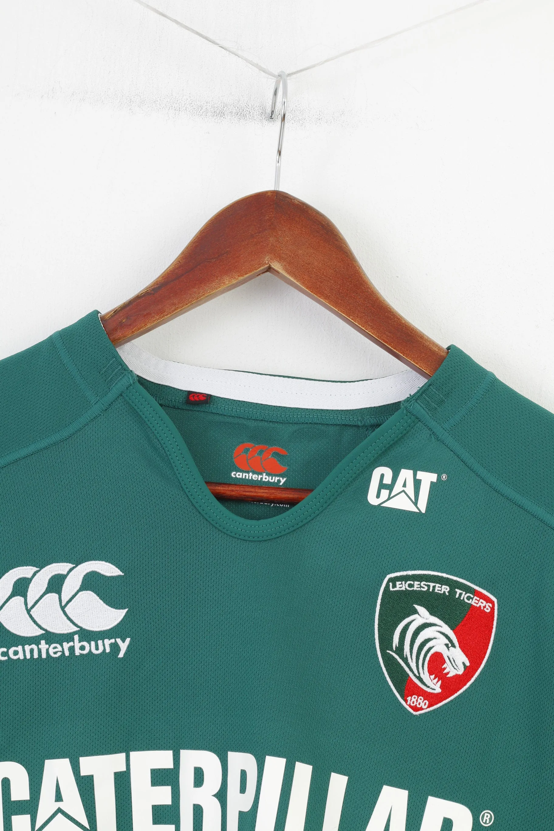 Canterbury Men M T-Shirt Green Sport Training Vintage Leicester Tigers 1880 CAT Top