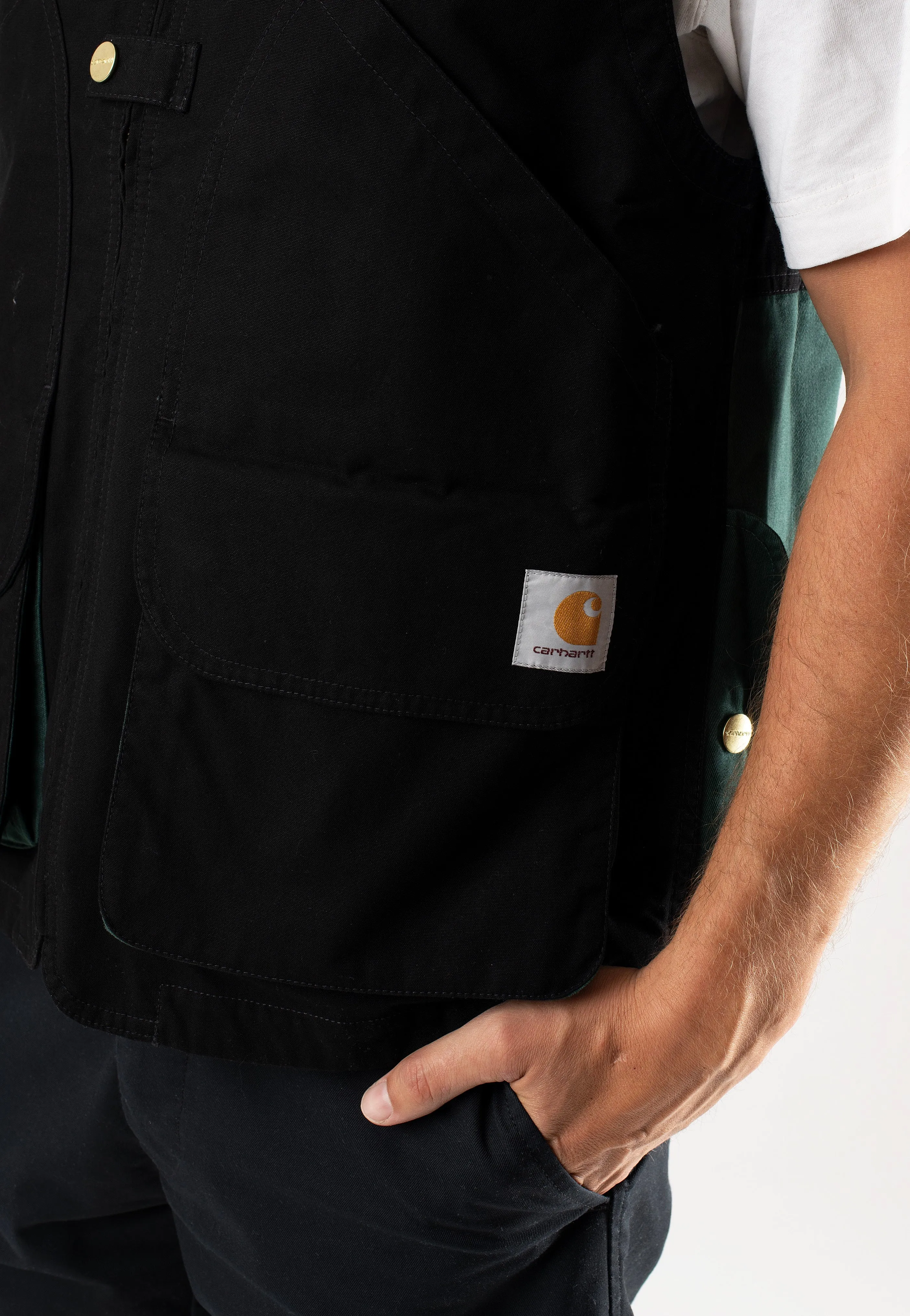 Carhartt WIP - Heston Heavy Stone Wash Black/Discovery Green - Vest Carhartt WIP
