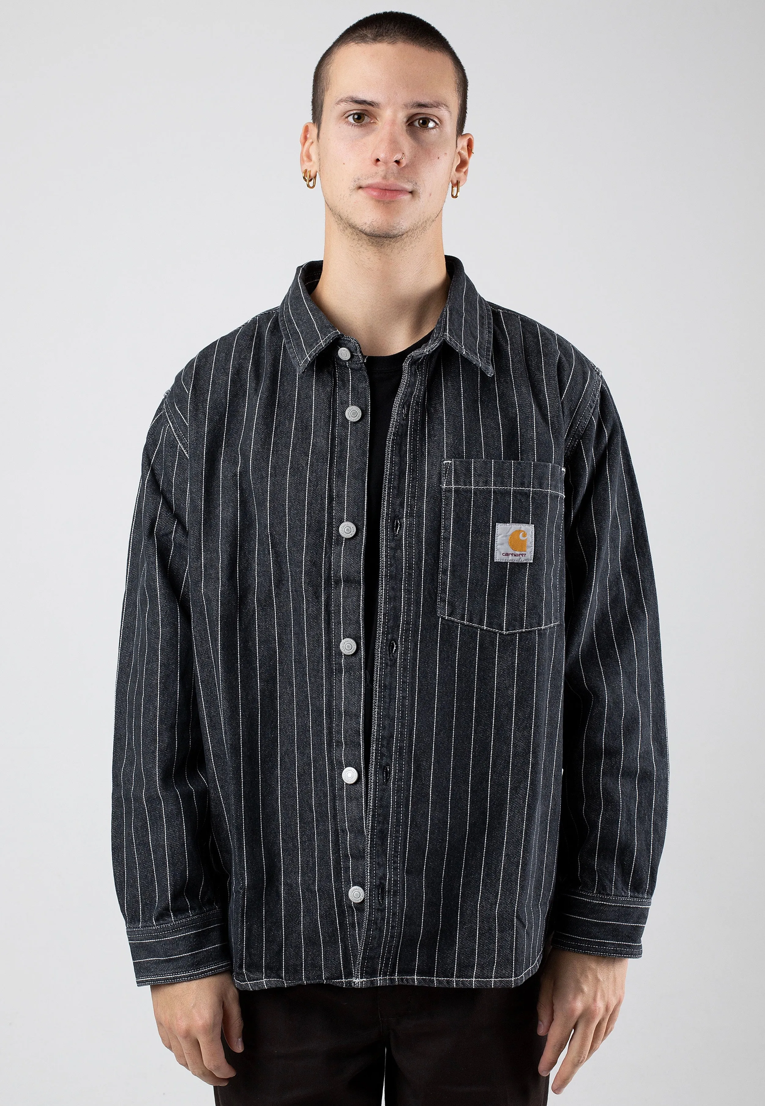 Carhartt WIP - Orlean Shirt Stone Washed Orlean Stripe/Black/White - Jacket Carhartt WIP