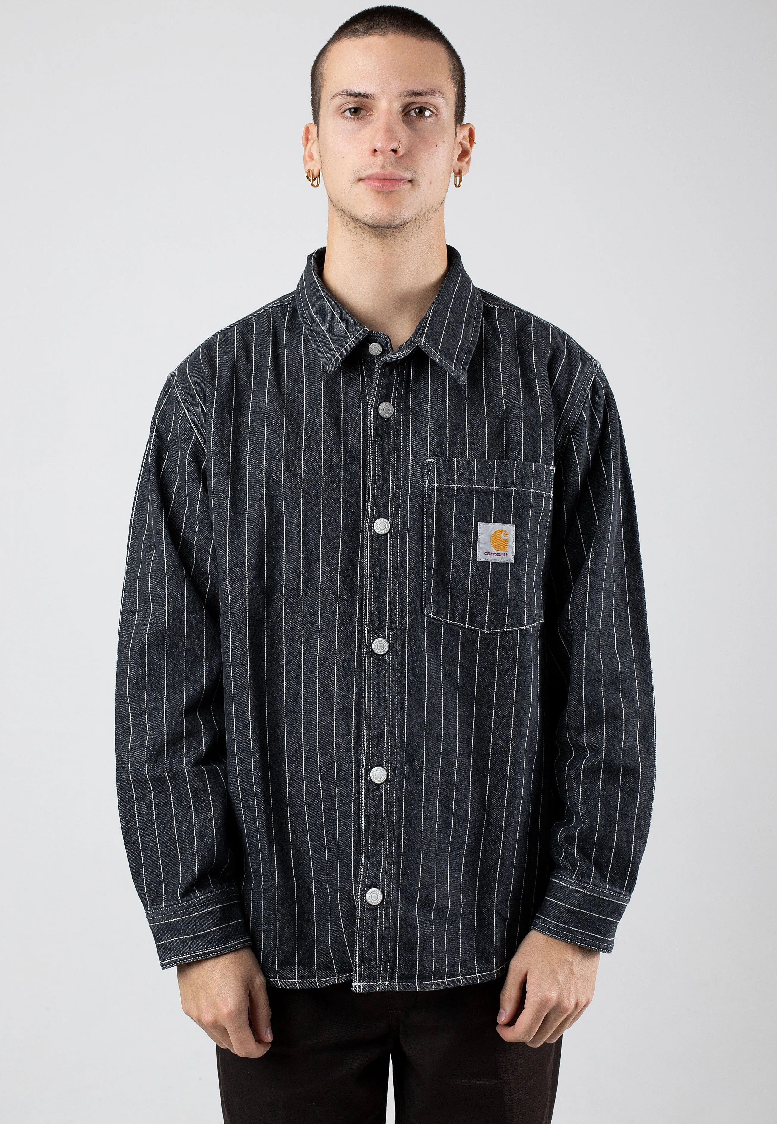 Carhartt WIP - Orlean Shirt Stone Washed Orlean Stripe/Black/White - Jacket Carhartt WIP