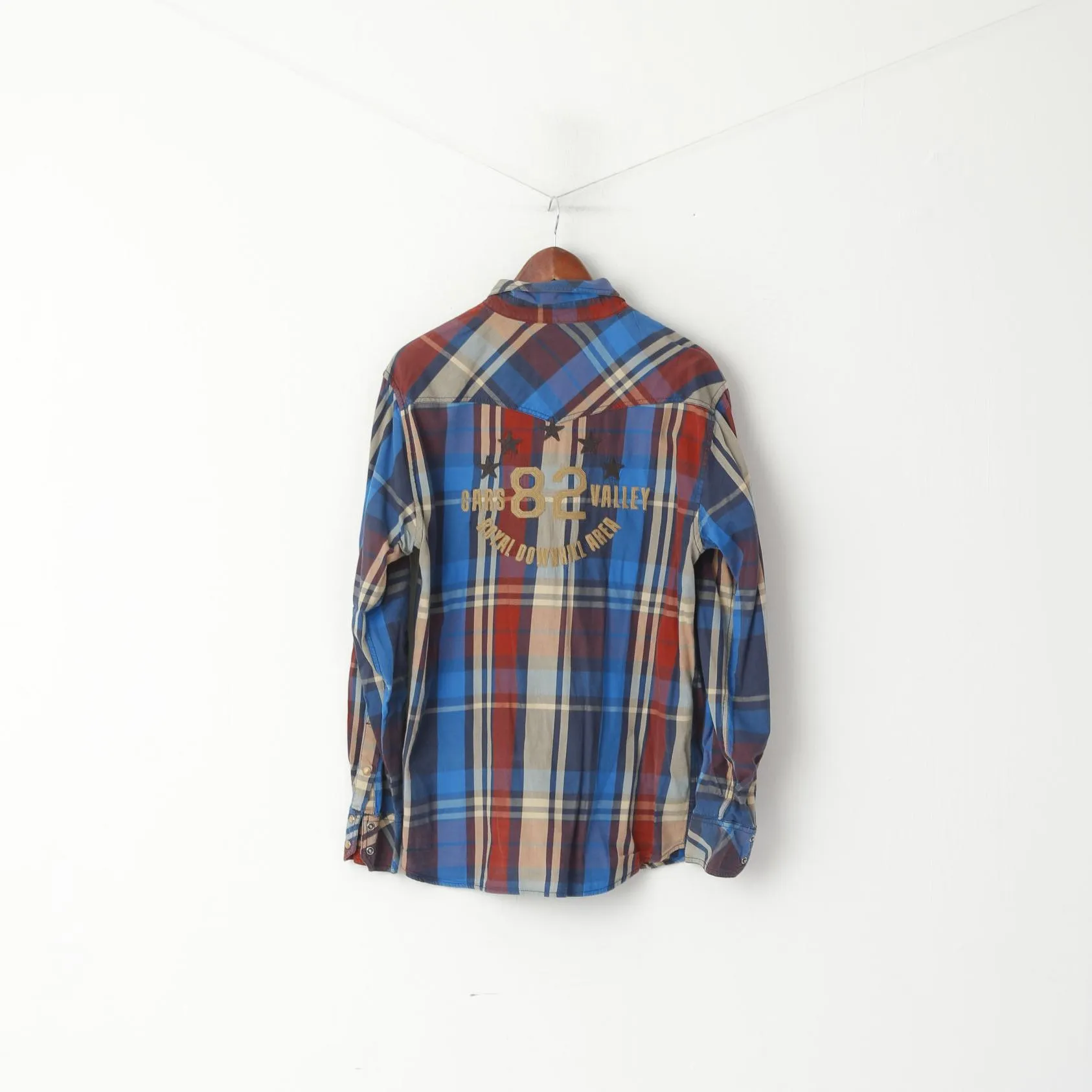 Cars Jeans Men L Casual Shirt Multi Colour Check Cotton Snap Pocket Long Sleeve Top