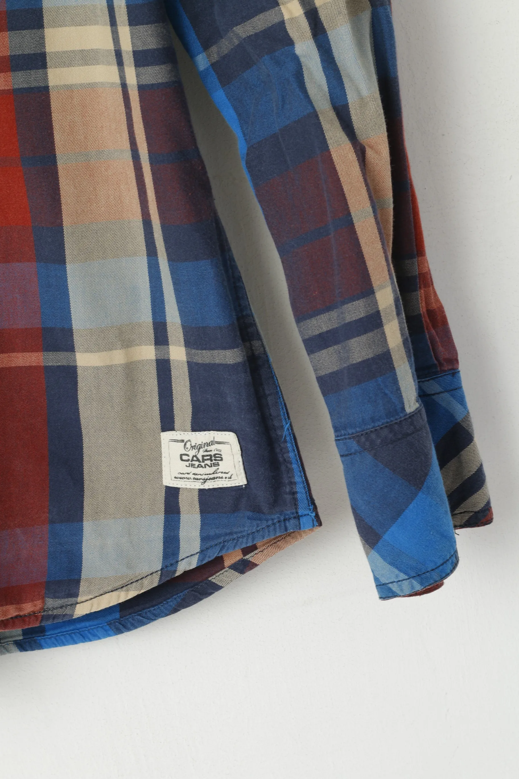 Cars Jeans Men L Casual Shirt Multi Colour Check Cotton Snap Pocket Long Sleeve Top