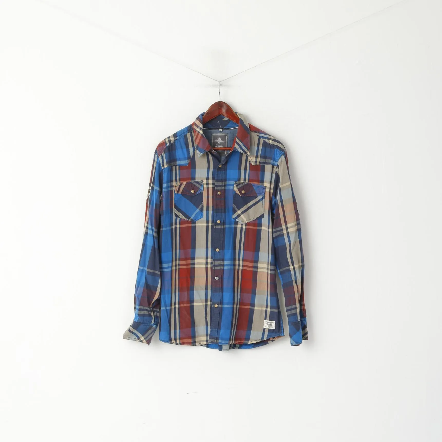 Cars Jeans Men L Casual Shirt Multi Colour Check Cotton Snap Pocket Long Sleeve Top