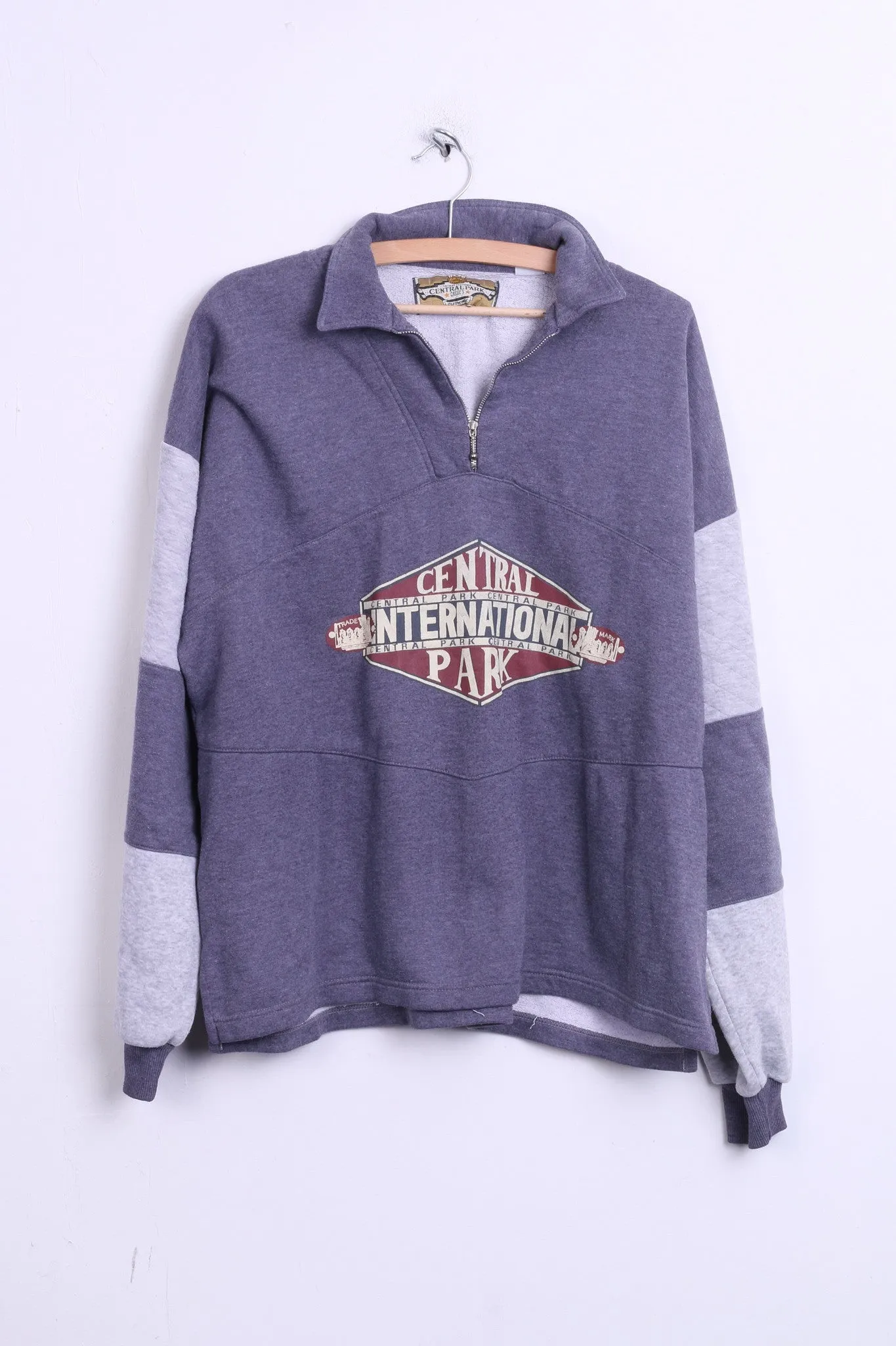 Central Park Mens L Classic Sweatshirt Authentic Zip Neck Cotton Top