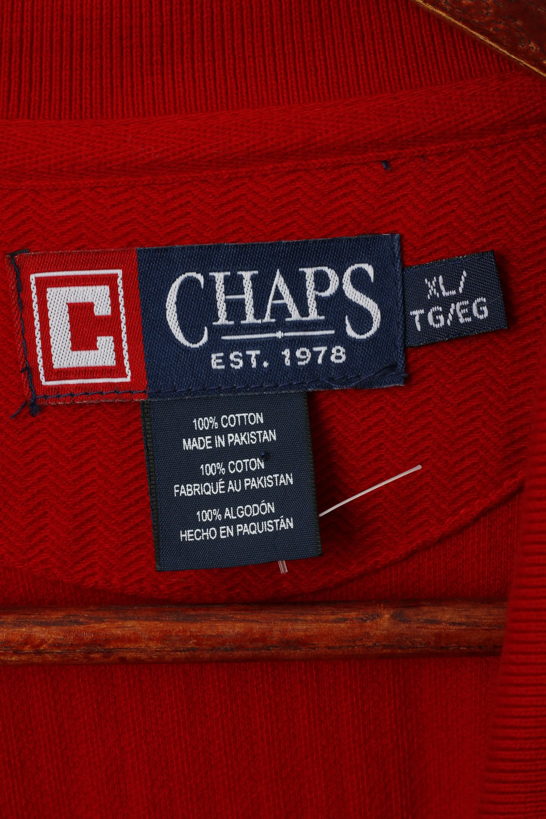 Chaps Men XL Polo Shirt Red Long Sleeve Cotton Sport Logo Detailed Buttons Top