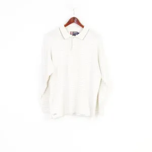 Chaps Ralph Lauren Men M Shirt Cotton Cream Striped Collar Long Sleeve Top