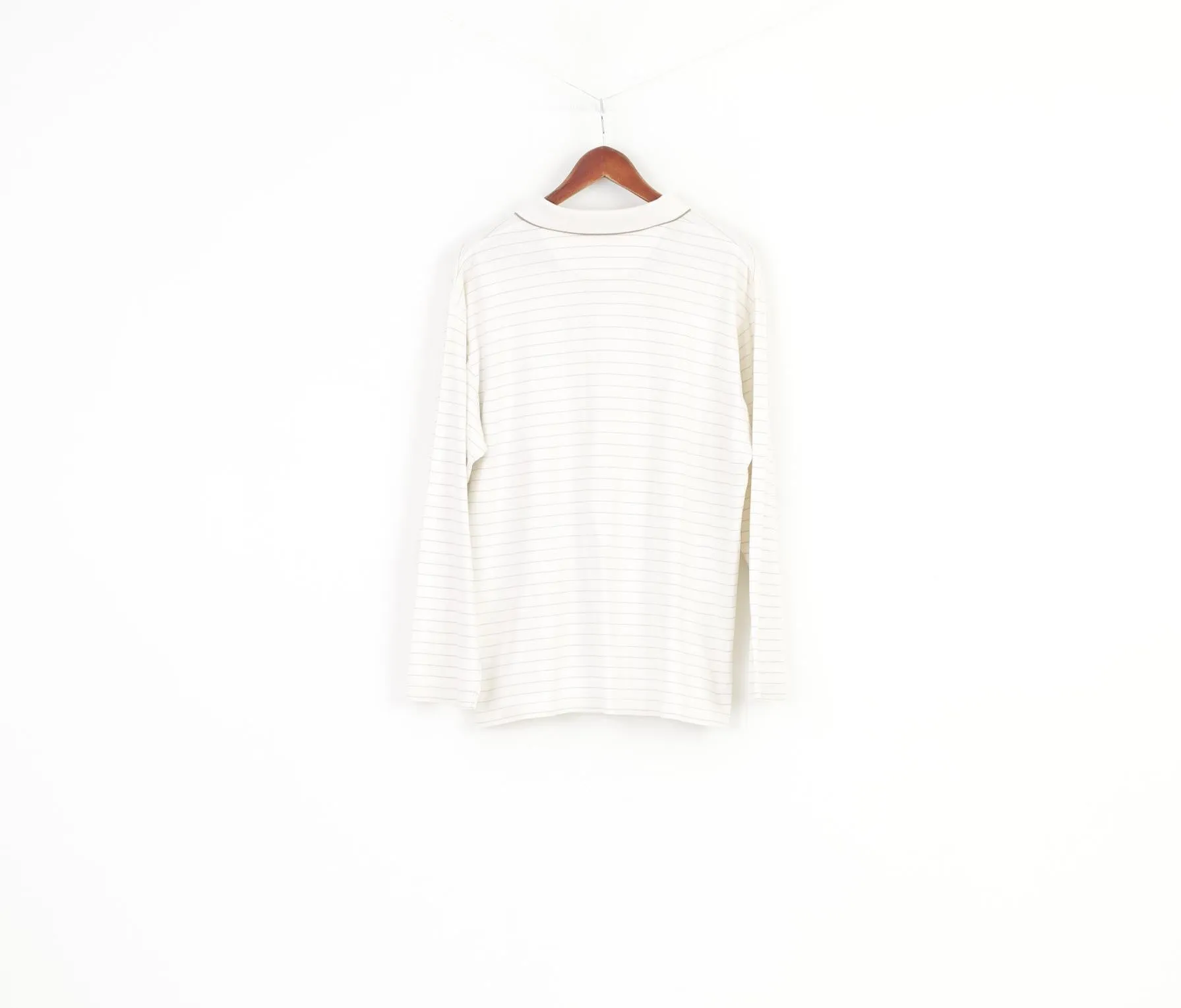 Chaps Ralph Lauren Men M Shirt Cotton Cream Striped Collar Long Sleeve Top