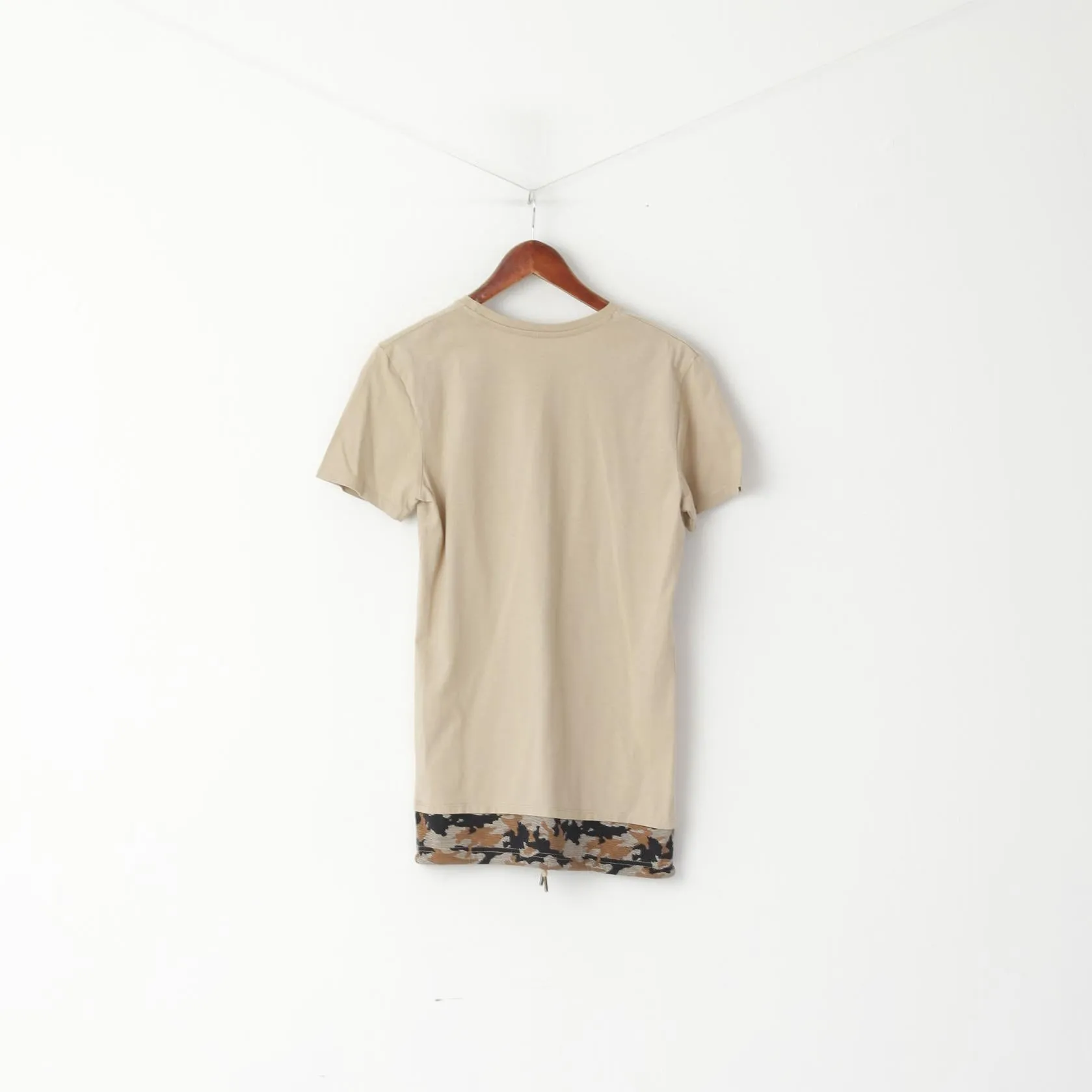 Chapter Men S T-Shirt Beige Cotton Mood Status Update Drawstring Crew Neck Top