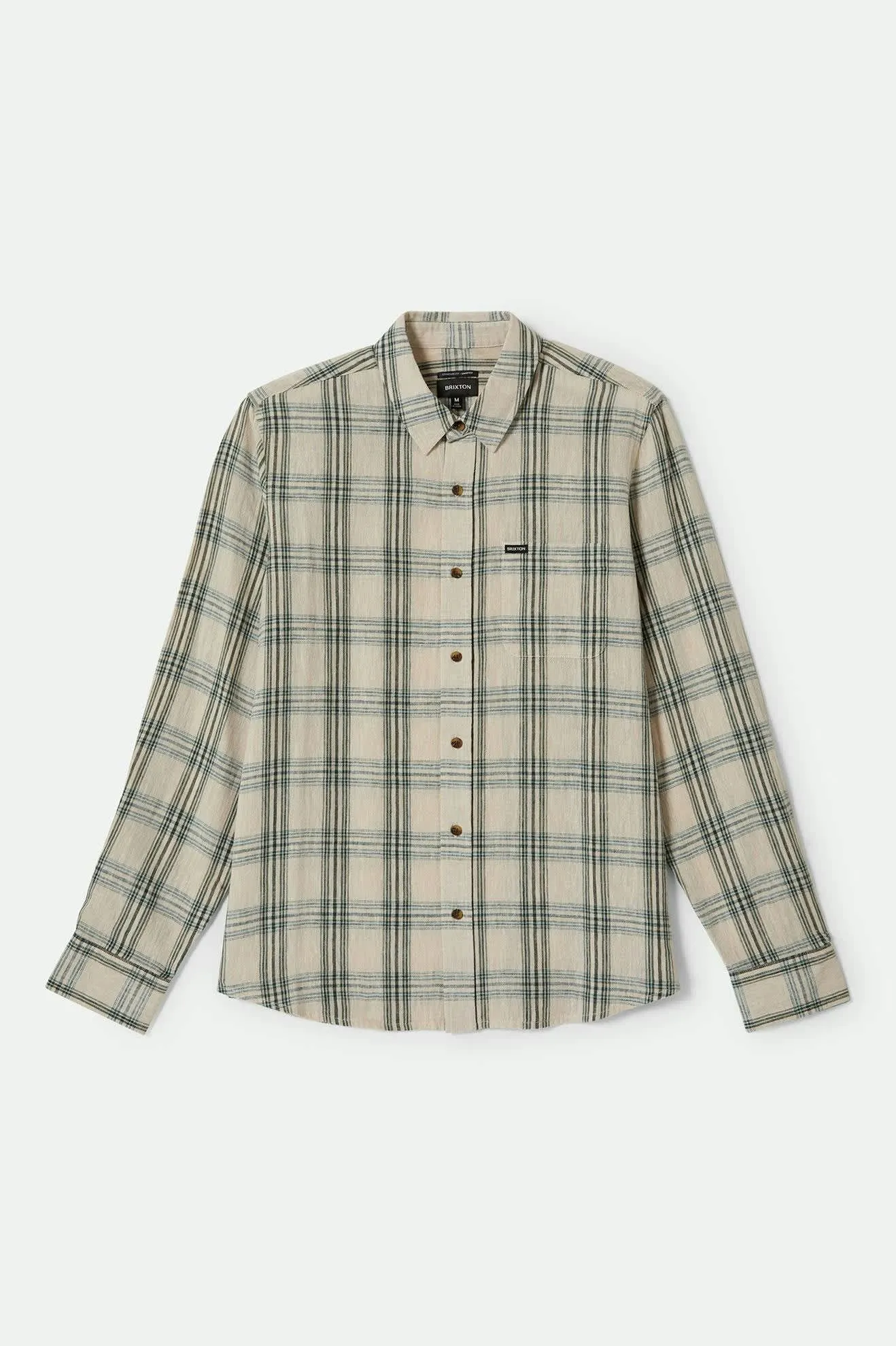 Charter Linen Blend L/S Shirt - Off White/Ivy Green Plaid Brixton