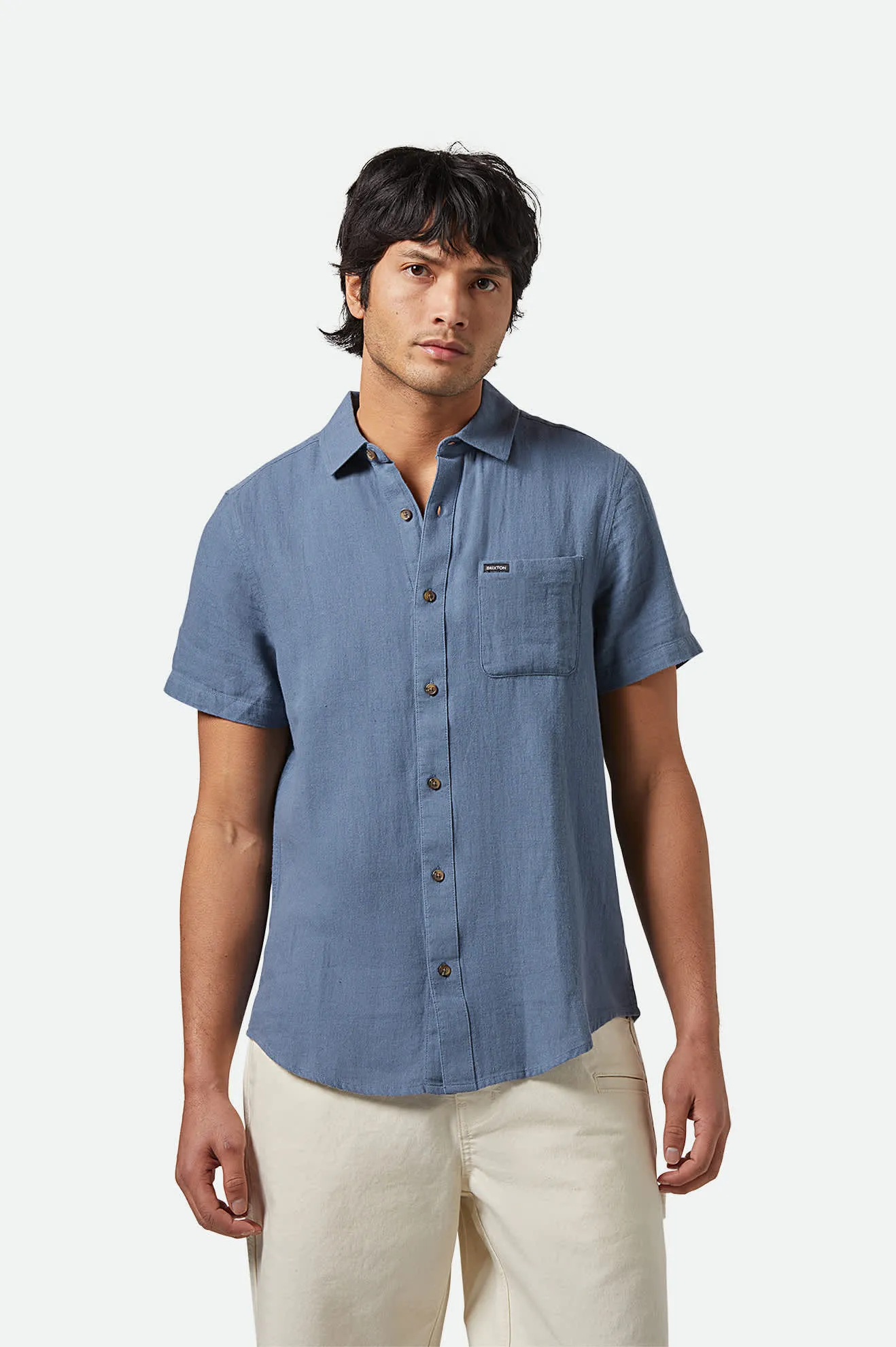 Charter Organic Cotton Linen Blend S/S Shirt - Azure Blue Brixton