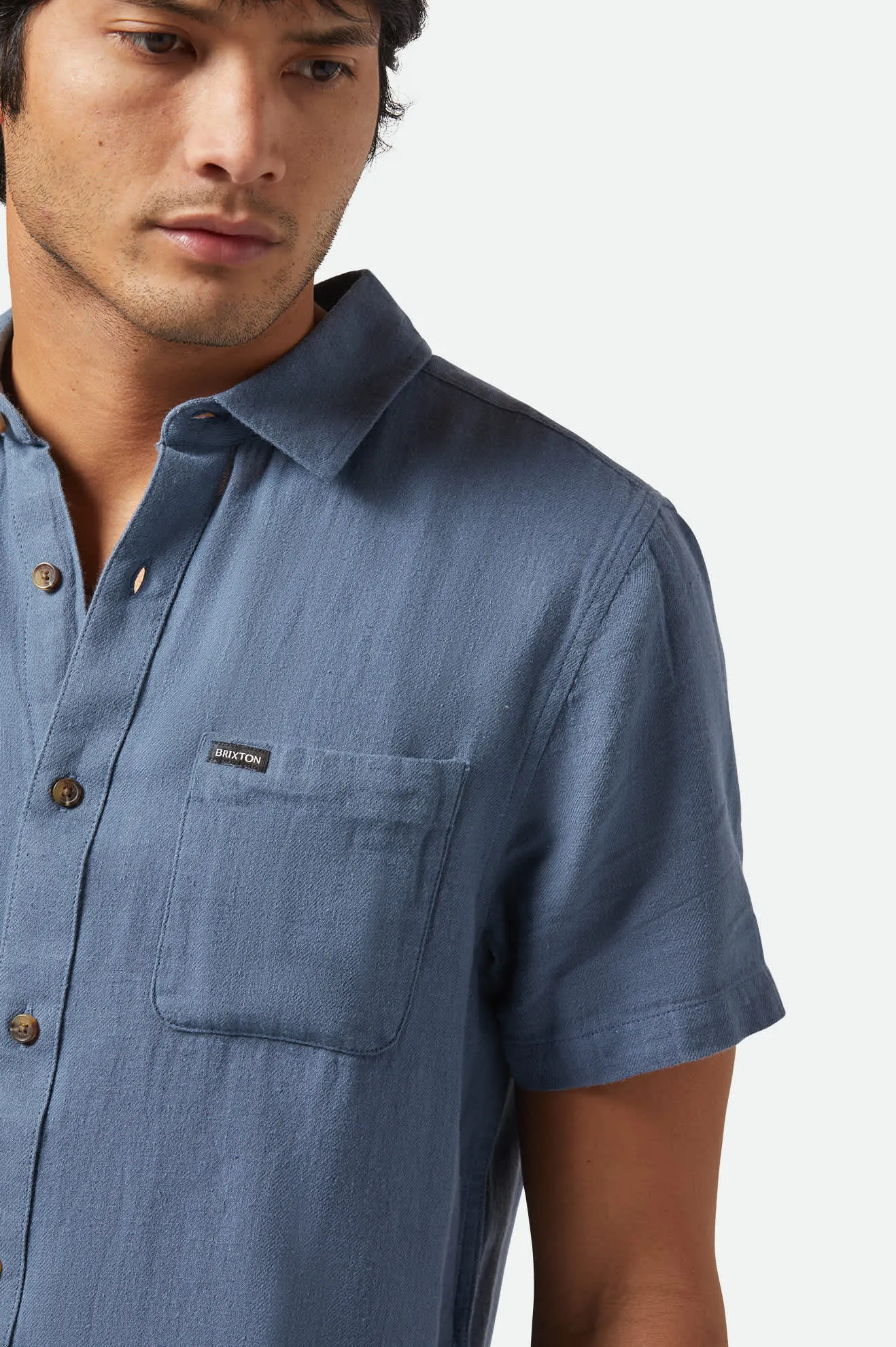 Charter Organic Cotton Linen Blend S/S Shirt - Azure Blue Brixton