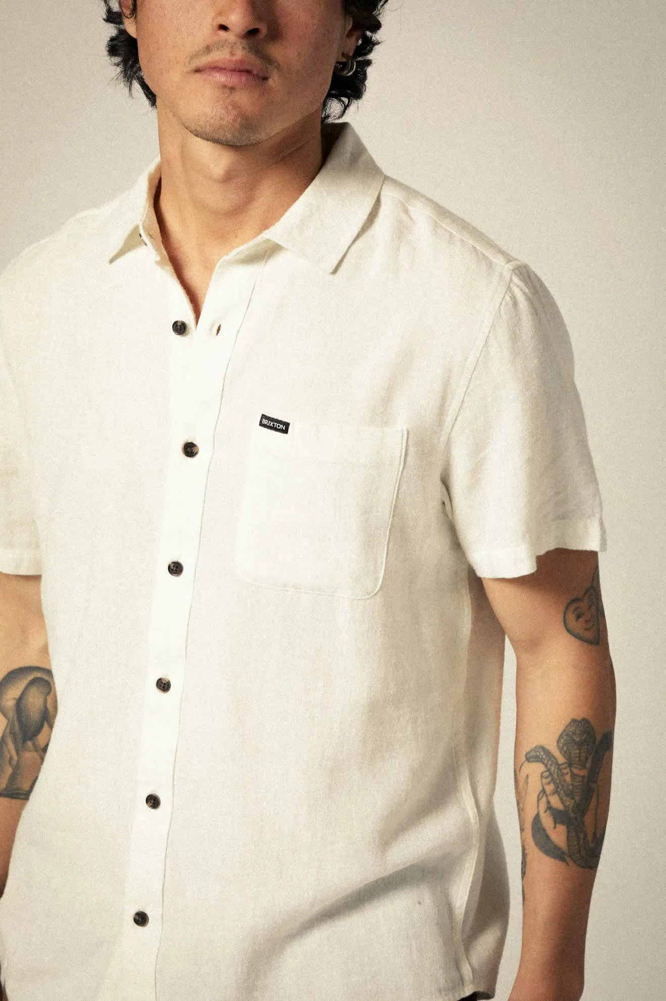 Charter Organic Cotton Linen Blend S/S Shirt - Egret White Brixton