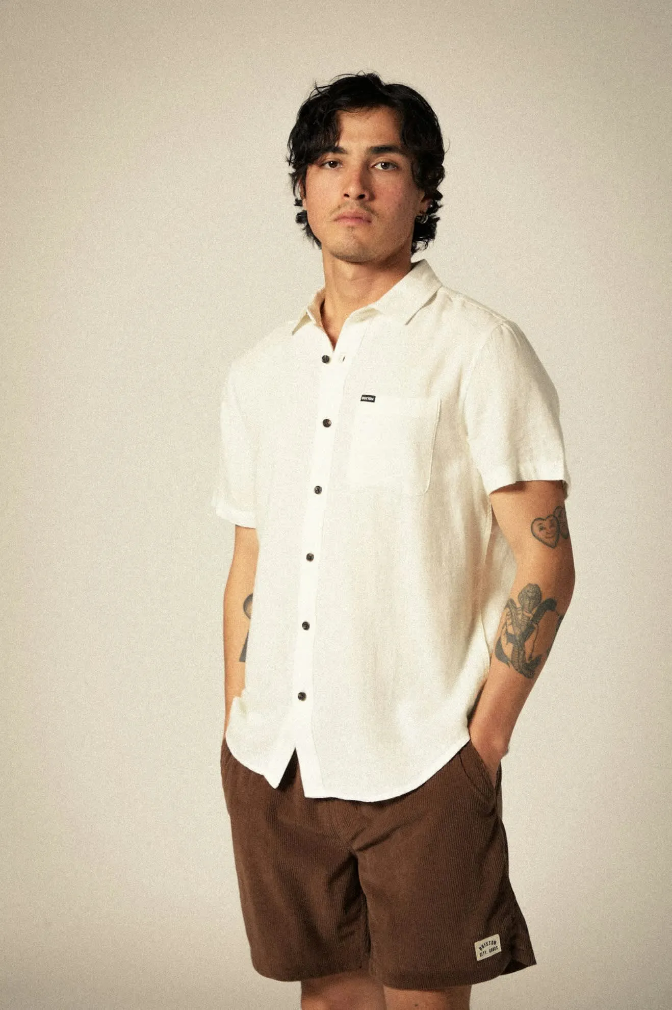 Charter Organic Cotton Linen Blend S/S Shirt - Egret White Brixton