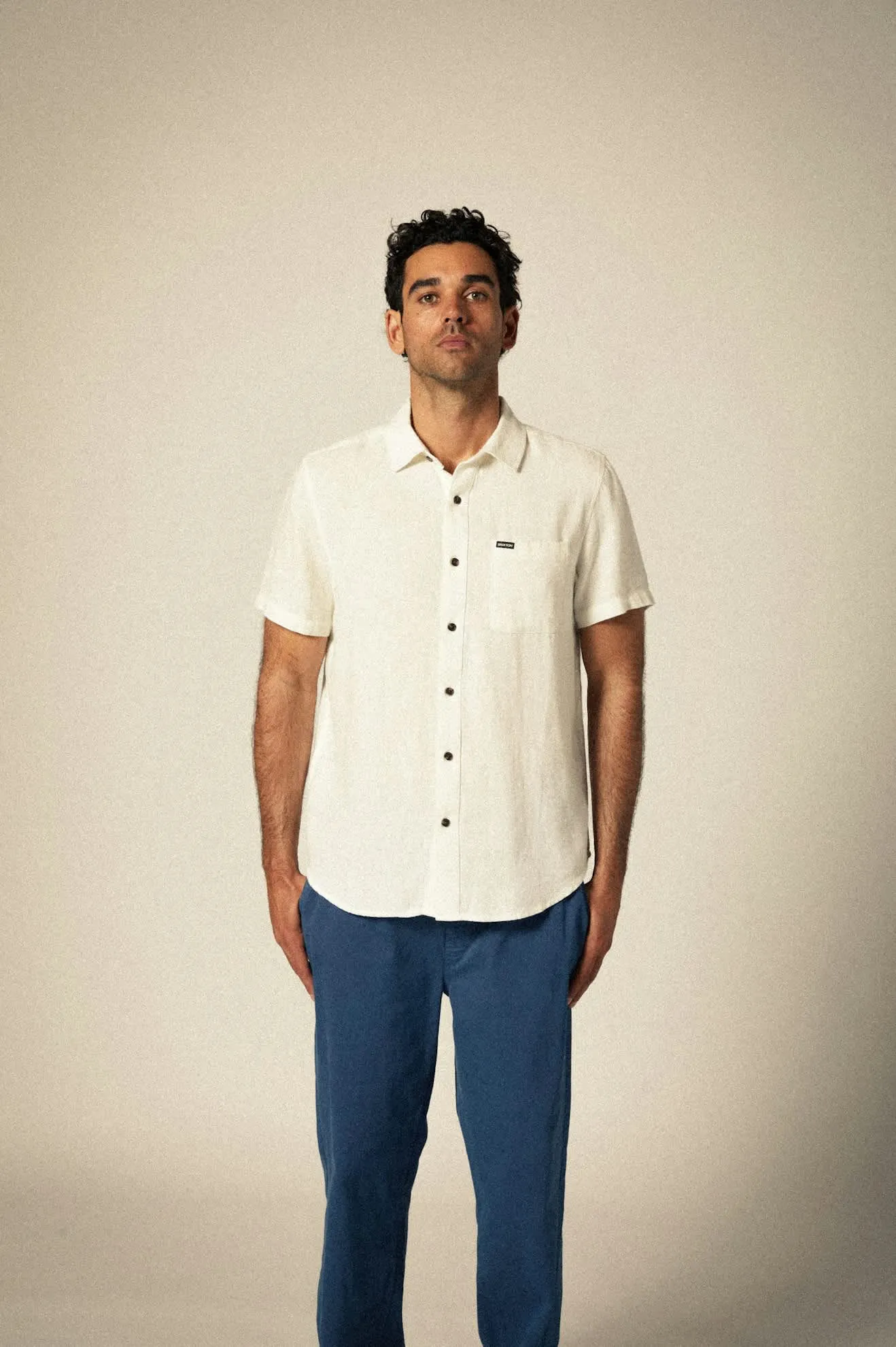 Charter Organic Cotton Linen Blend S/S Shirt - Egret White Brixton