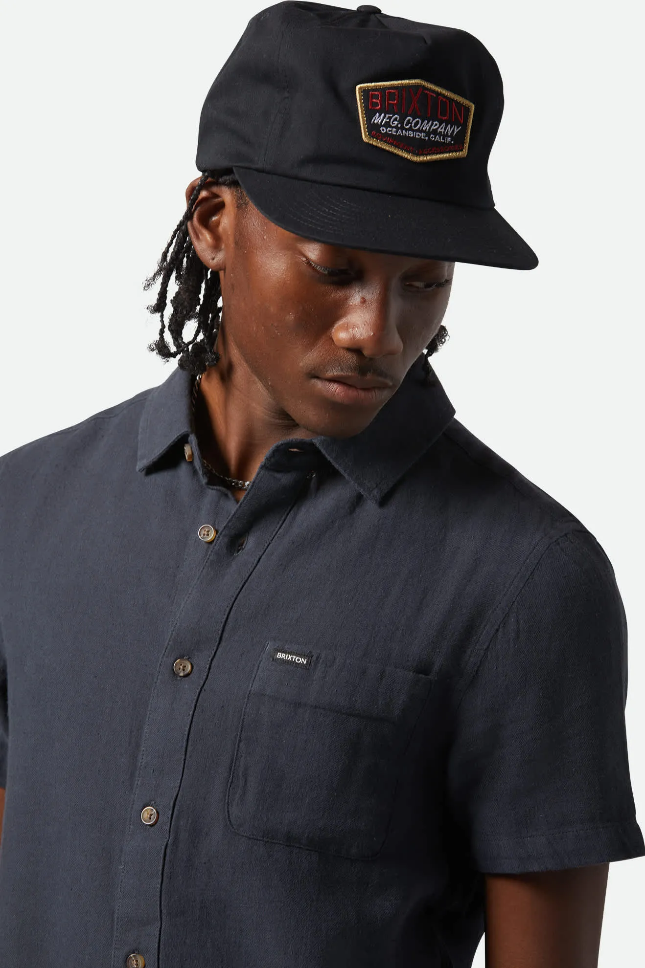 Charter Organic Cotton Linen Blend S/S Shirt - Washed Black Brixton