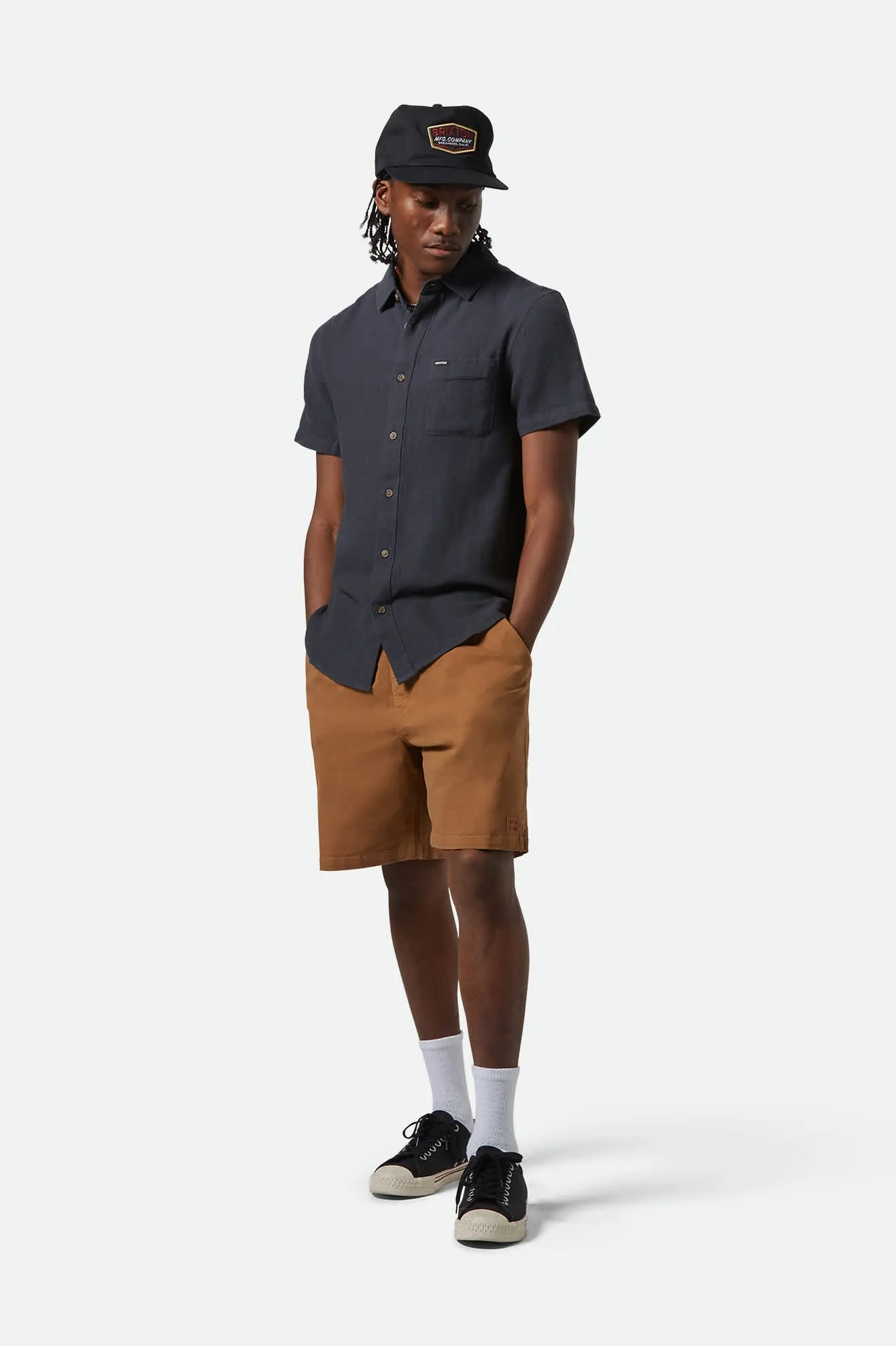 Charter Organic Cotton Linen Blend S/S Shirt - Washed Black Brixton