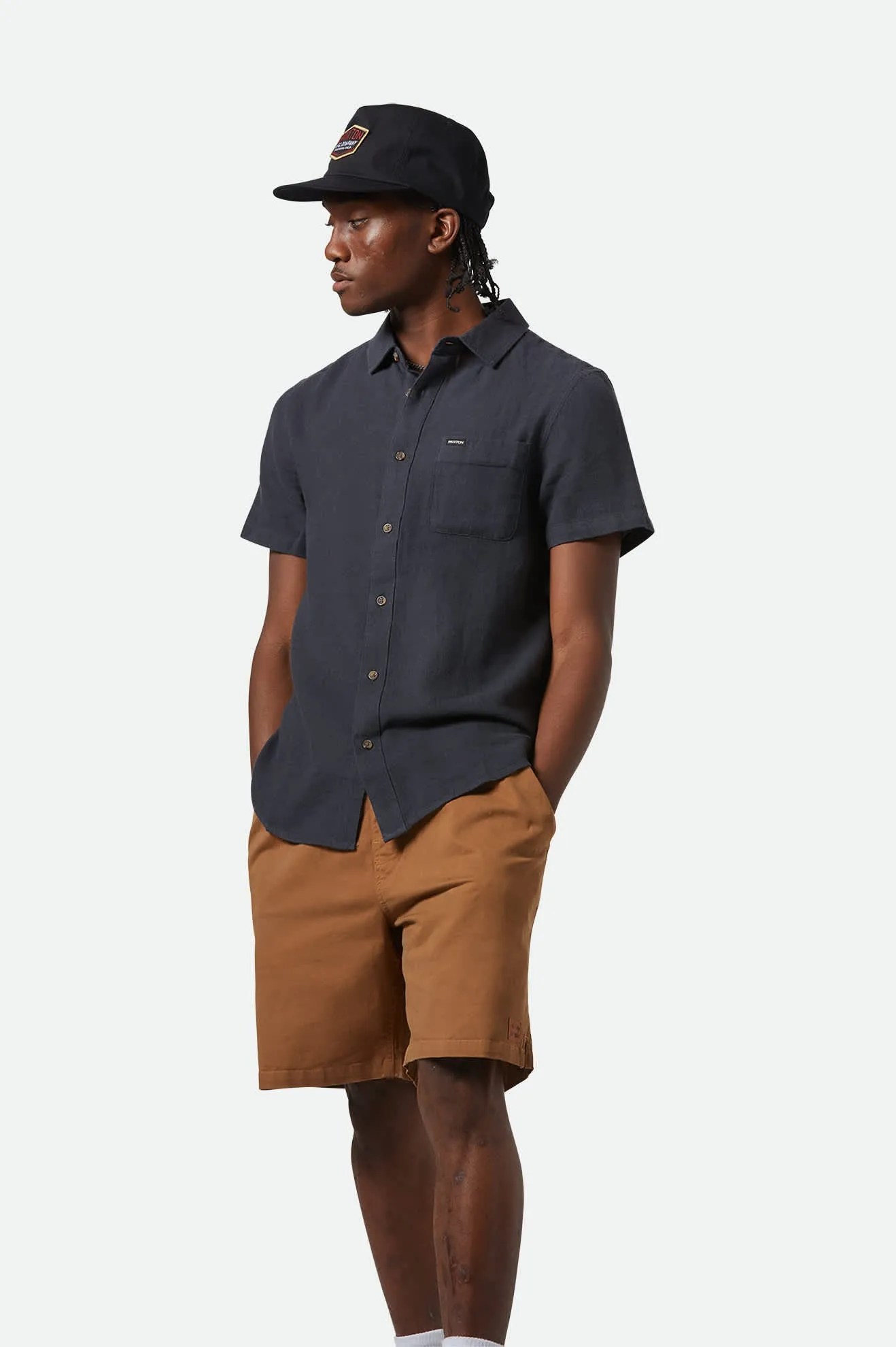 Charter Organic Cotton Linen Blend S/S Shirt - Washed Black Brixton
