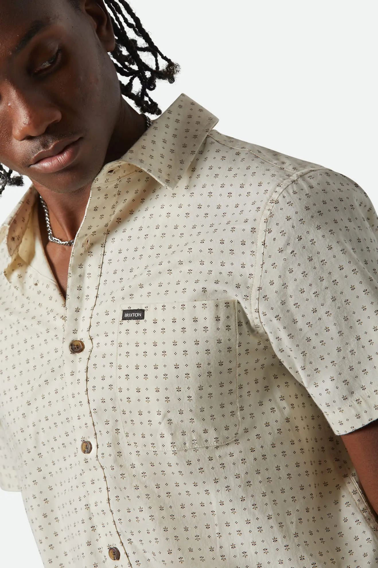 Charter Print S/S Shirt - Off White/Micro Floral Brixton