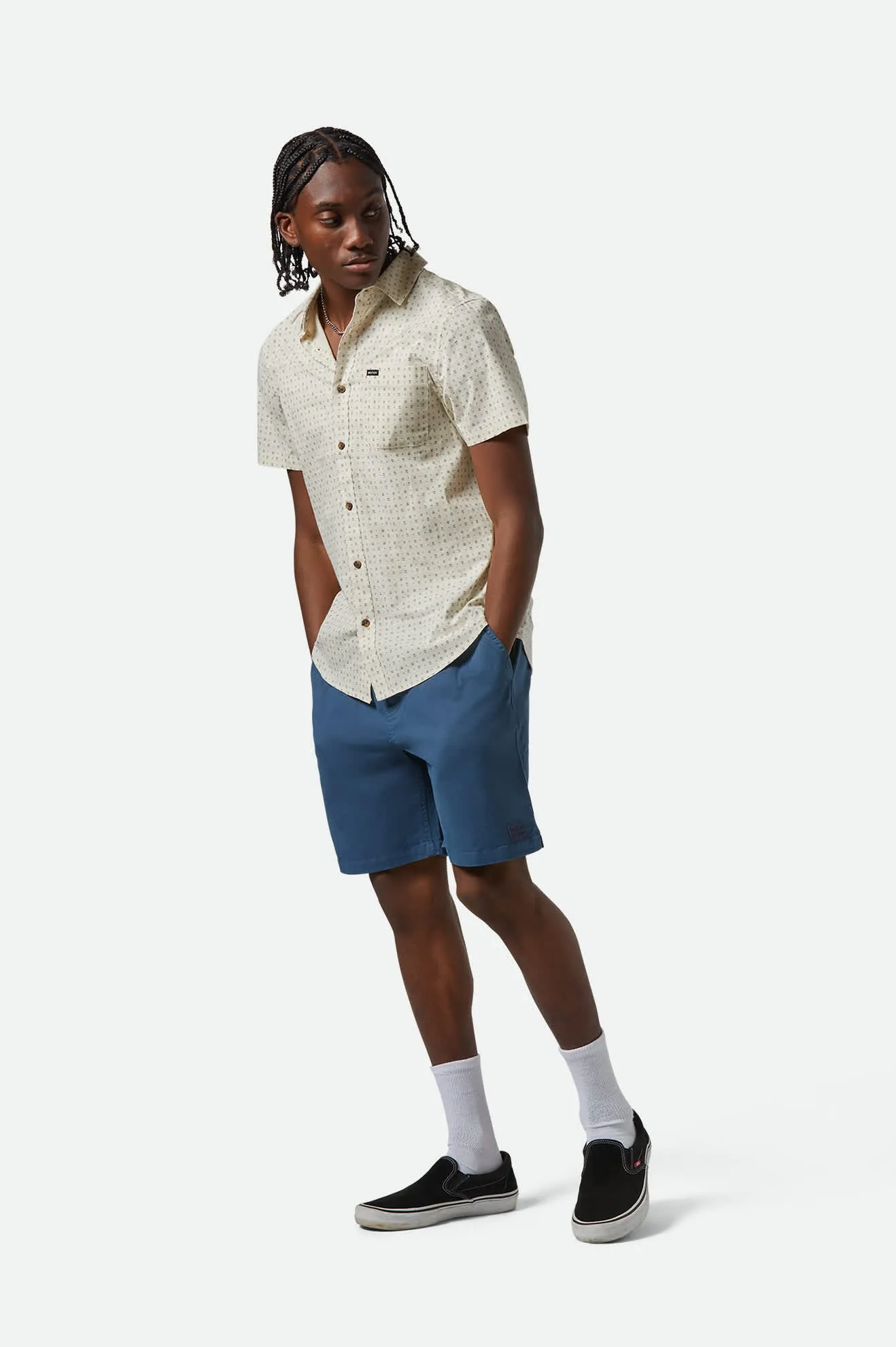 Charter Print S/S Shirt - Off White/Micro Floral Brixton
