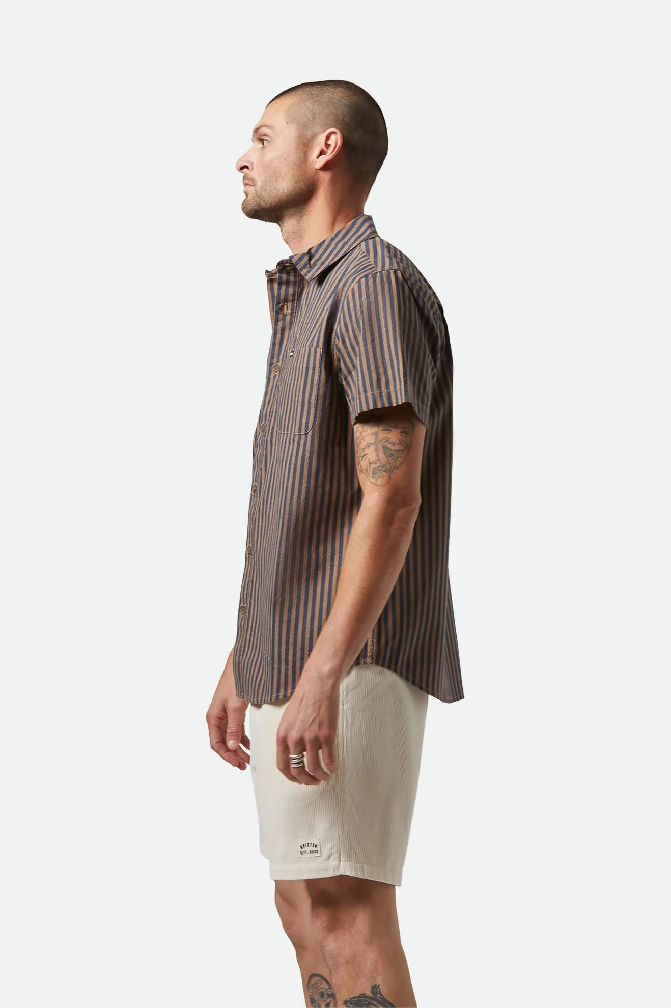 Charter Print S/S Shirt - Washed Blue/Sunnaked Stripe Brixton
