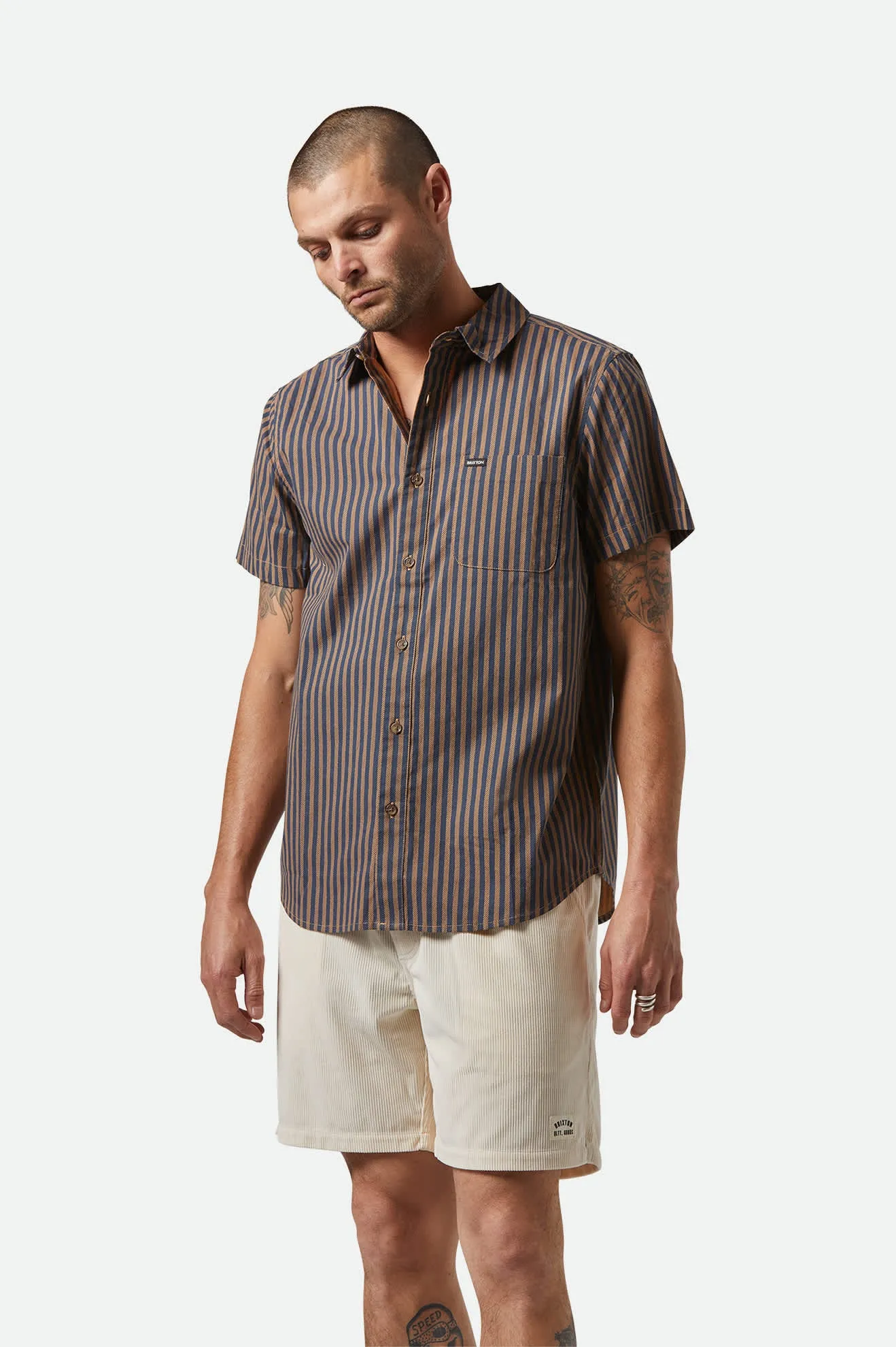 Charter Print S/S Shirt - Washed Blue/Sunnaked Stripe Brixton