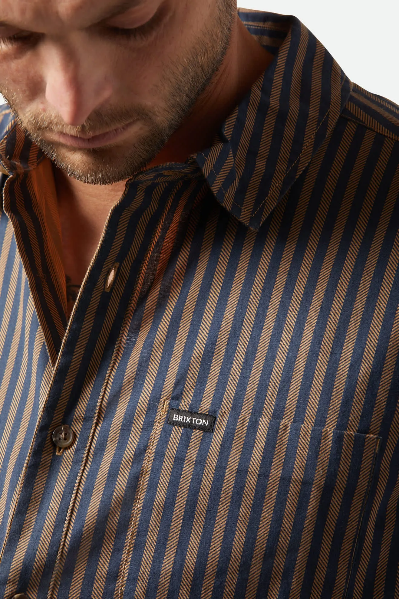 Charter Print S/S Shirt - Washed Blue/Sunnaked Stripe Brixton