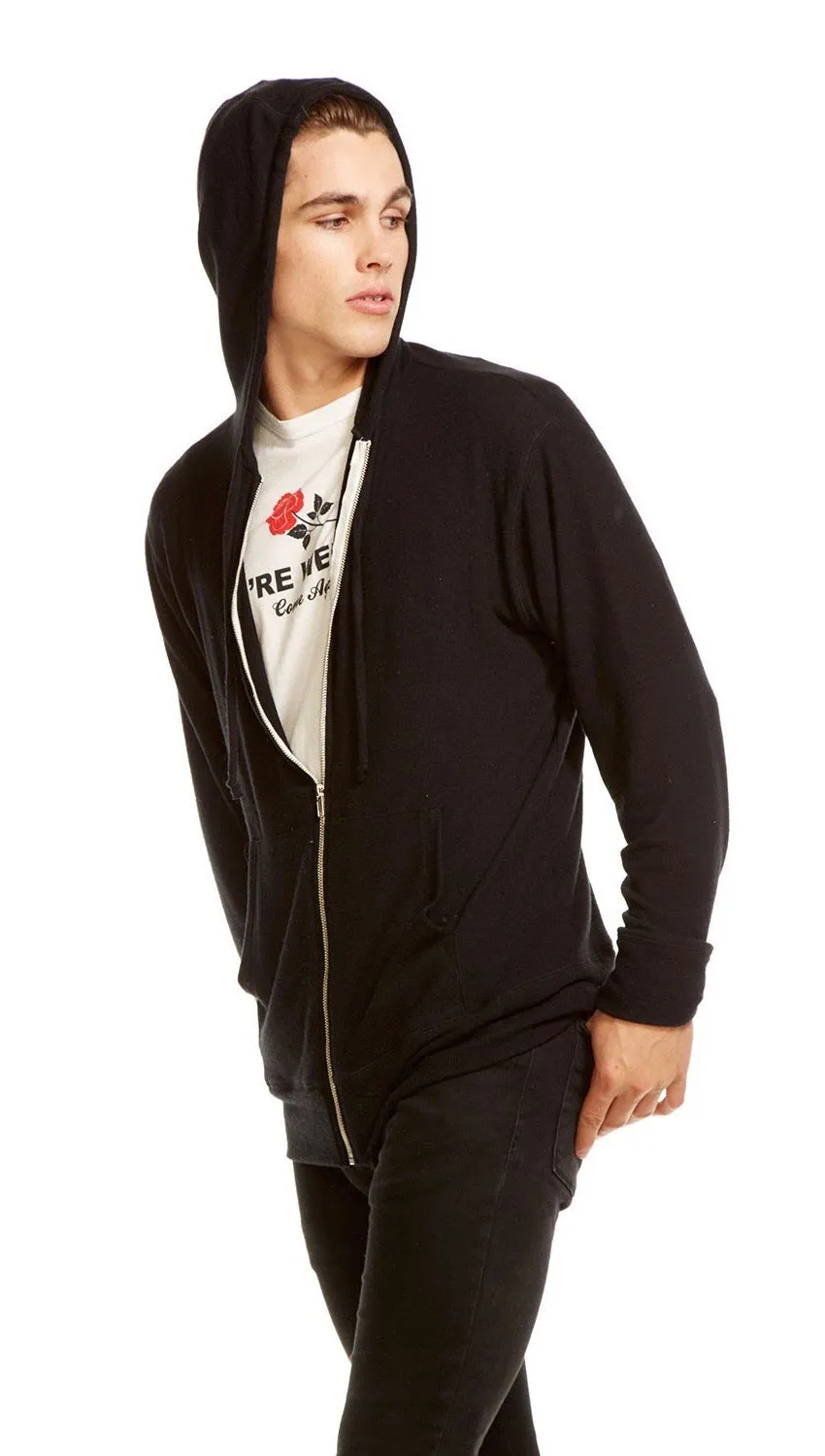 Chaser Mens Vintage Knit Zip Up Hoodie Black