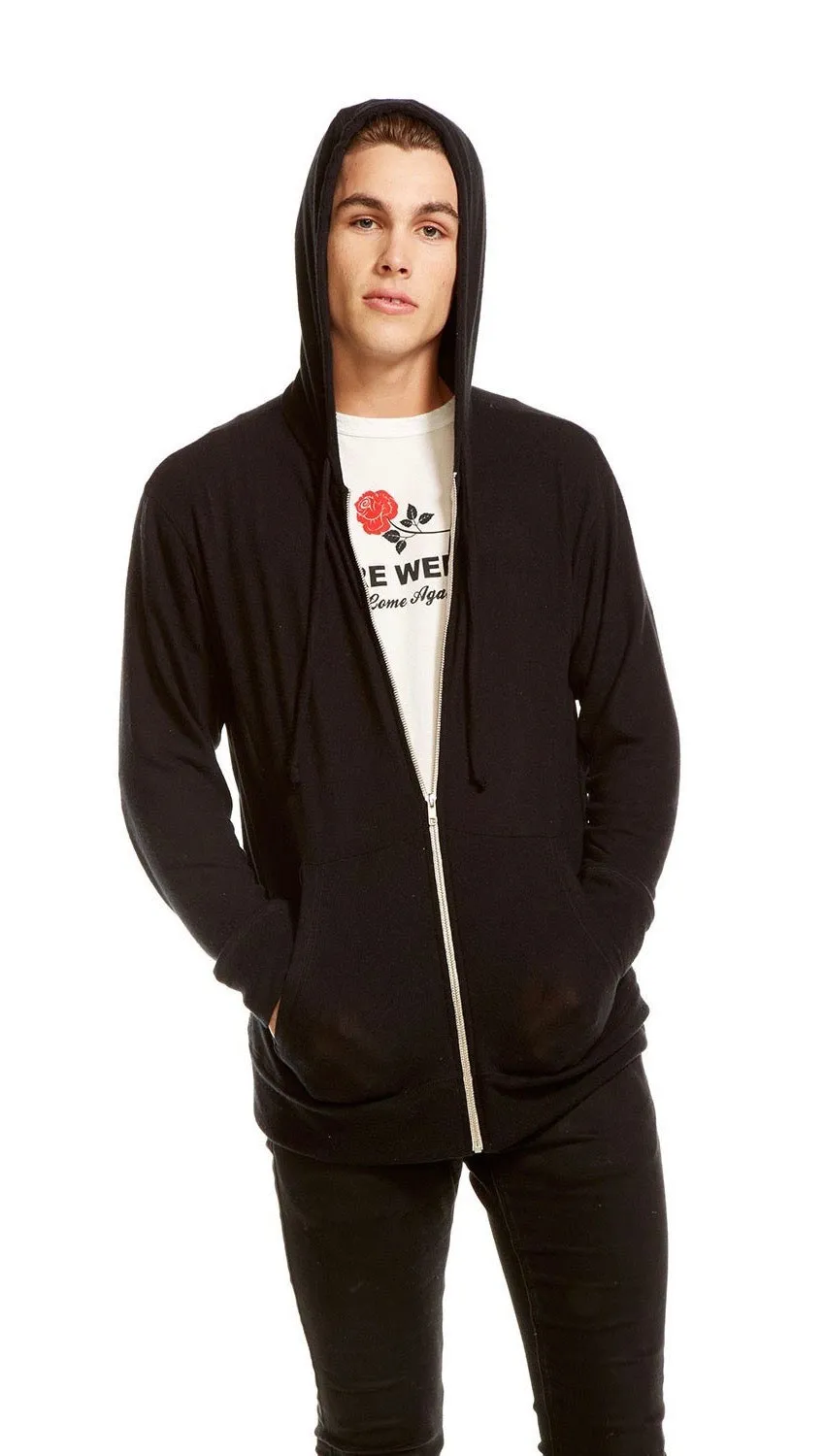 Chaser Mens Vintage Knit Zip Up Hoodie Black