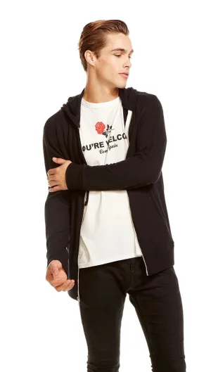 Chaser Mens Vintage Knit Zip Up Hoodie Black